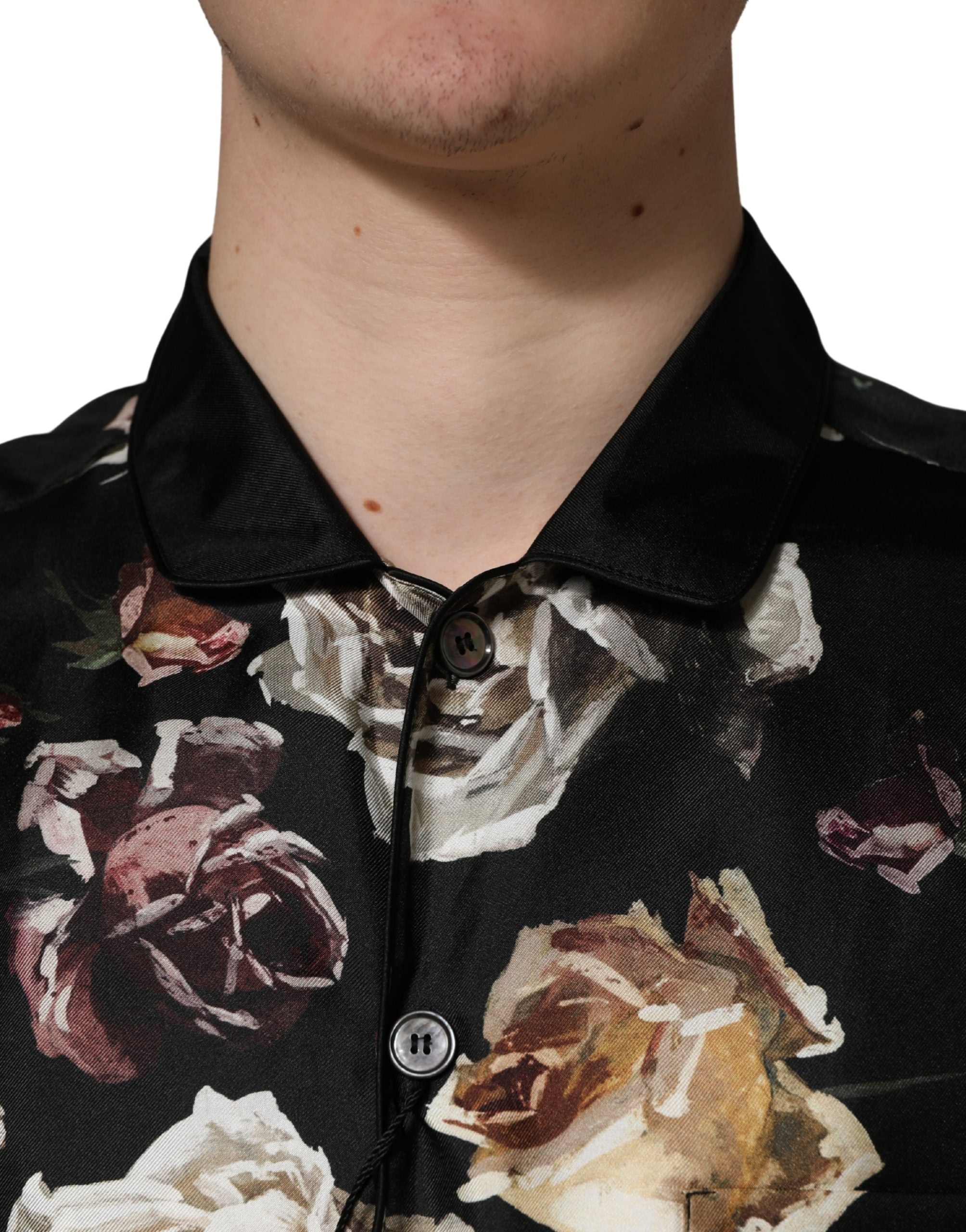 Dolce & Gabbana Black Floral Print Long Sleeves Casual Men's Shirt