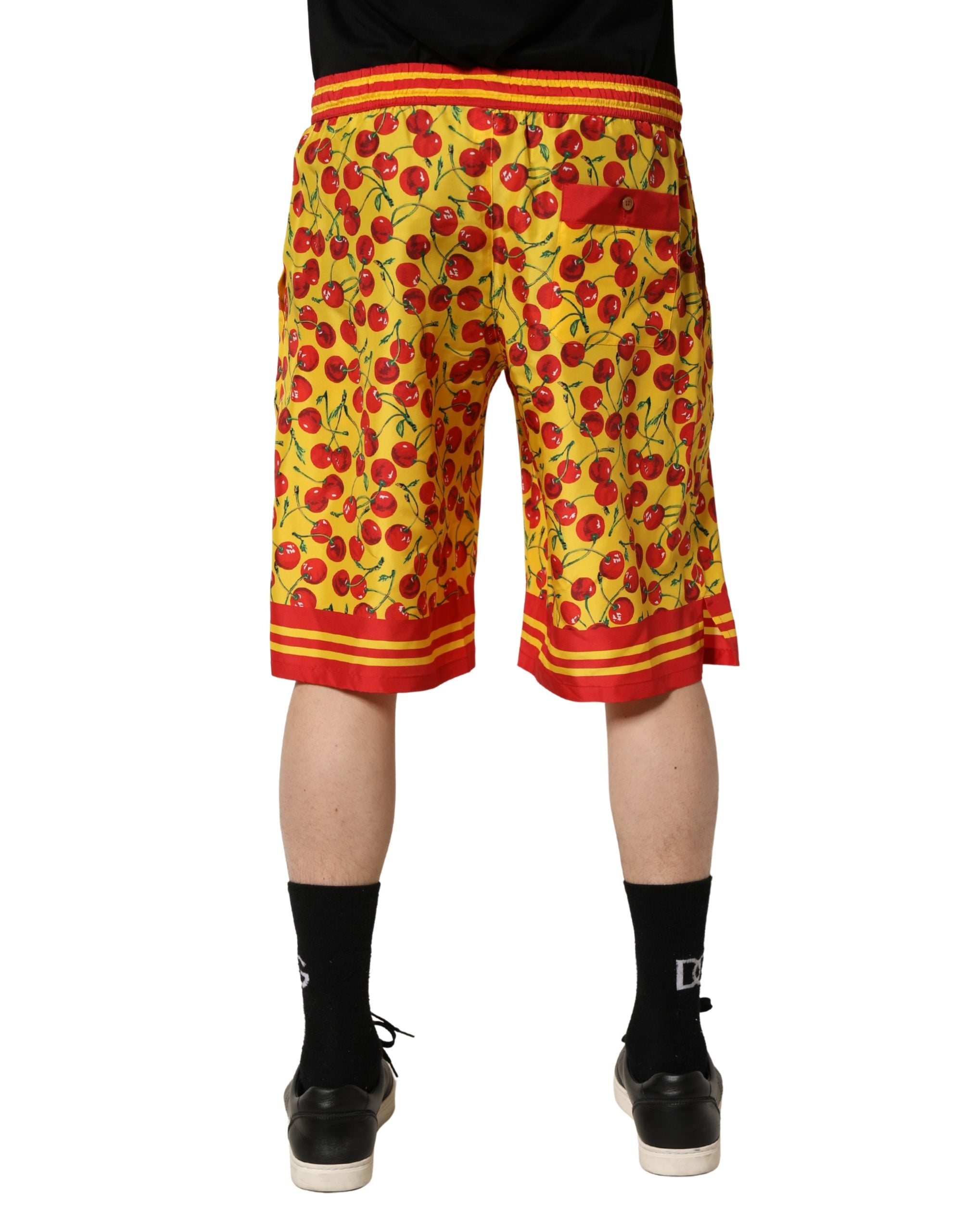 Dolce & Gabbana Yellow Red Cherry Print Silk Bermuda Men's Shorts