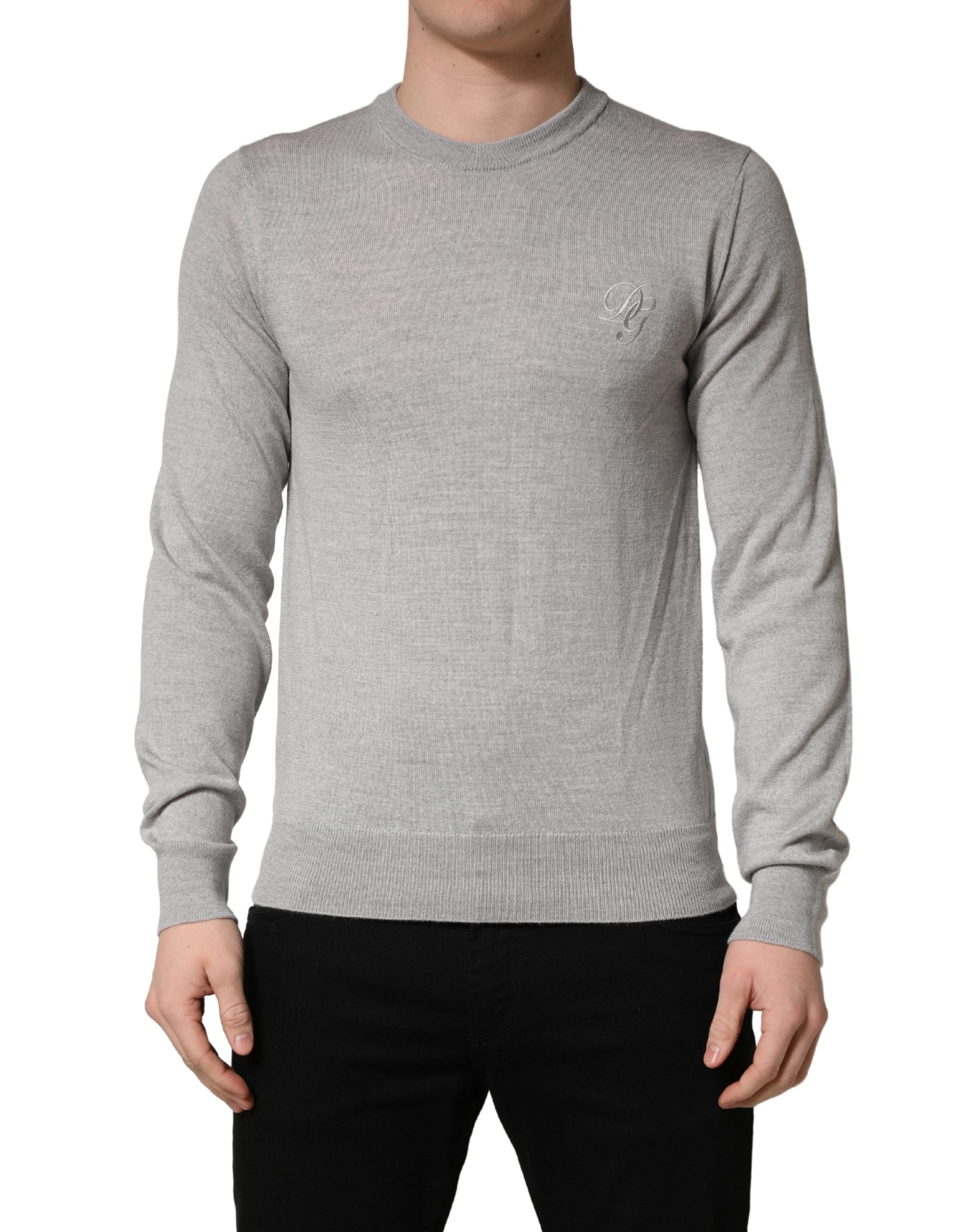Dolce & Gabbana Gray Long Sleeves Crew Neck Pullover Men's Sweater