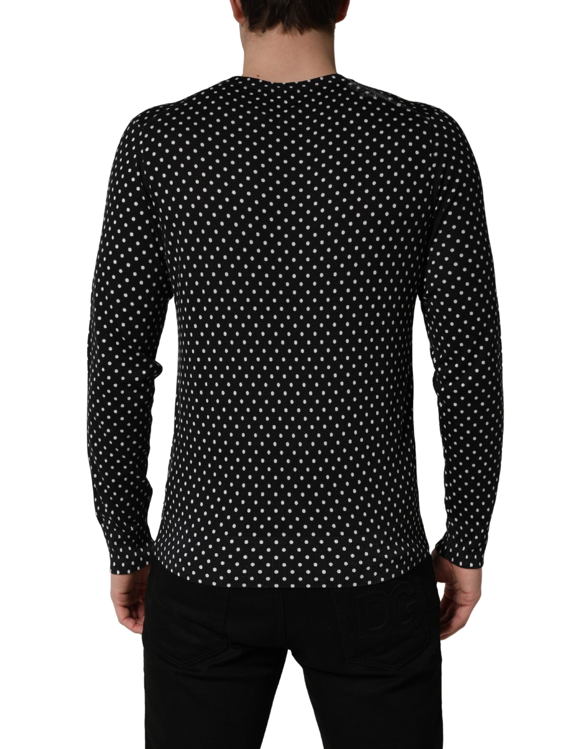Dolce & Gabbana Black Polka Dot Crew Neck Pullover Men's Sweater (Pre-Owned)
