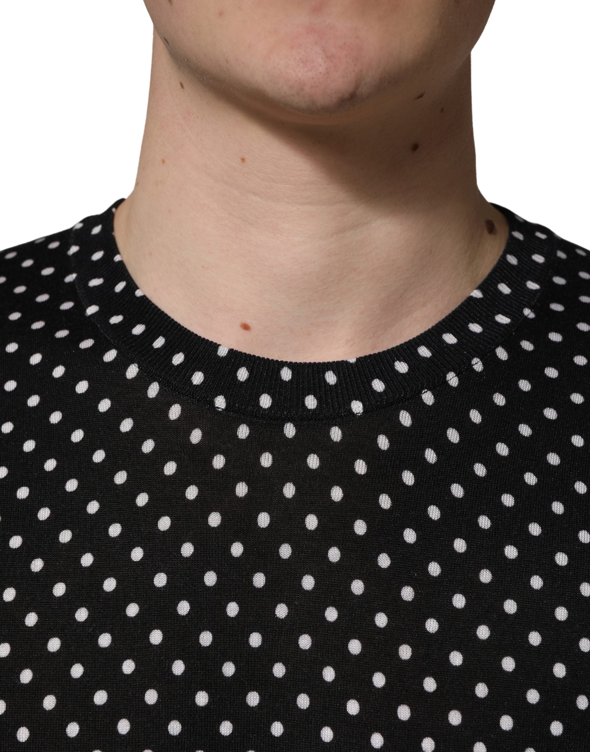 Dolce & Gabbana Black Polka Dot Crew Neck Pullover Men's Sweater (Pre-Owned)