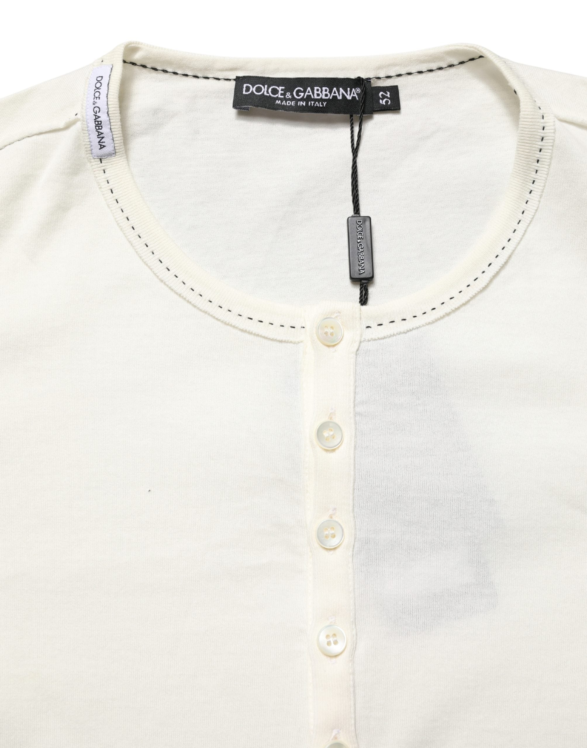 Dolce & Gabbana White Long Sleeves Henley Pullover Men's Sweater