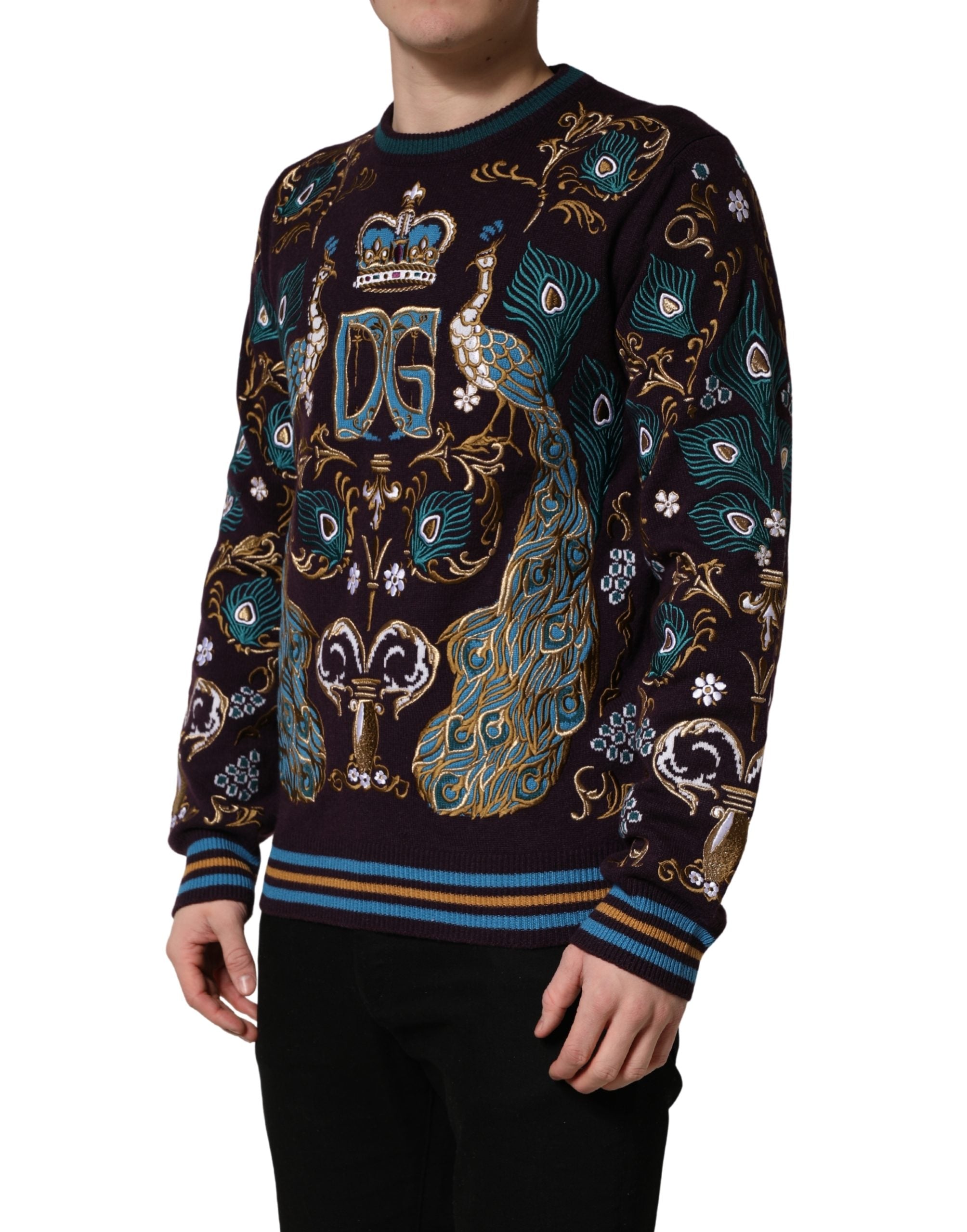 Dolce & Gabbana Bordeaux Cashmere Crown Embroidered Men's Sweater
