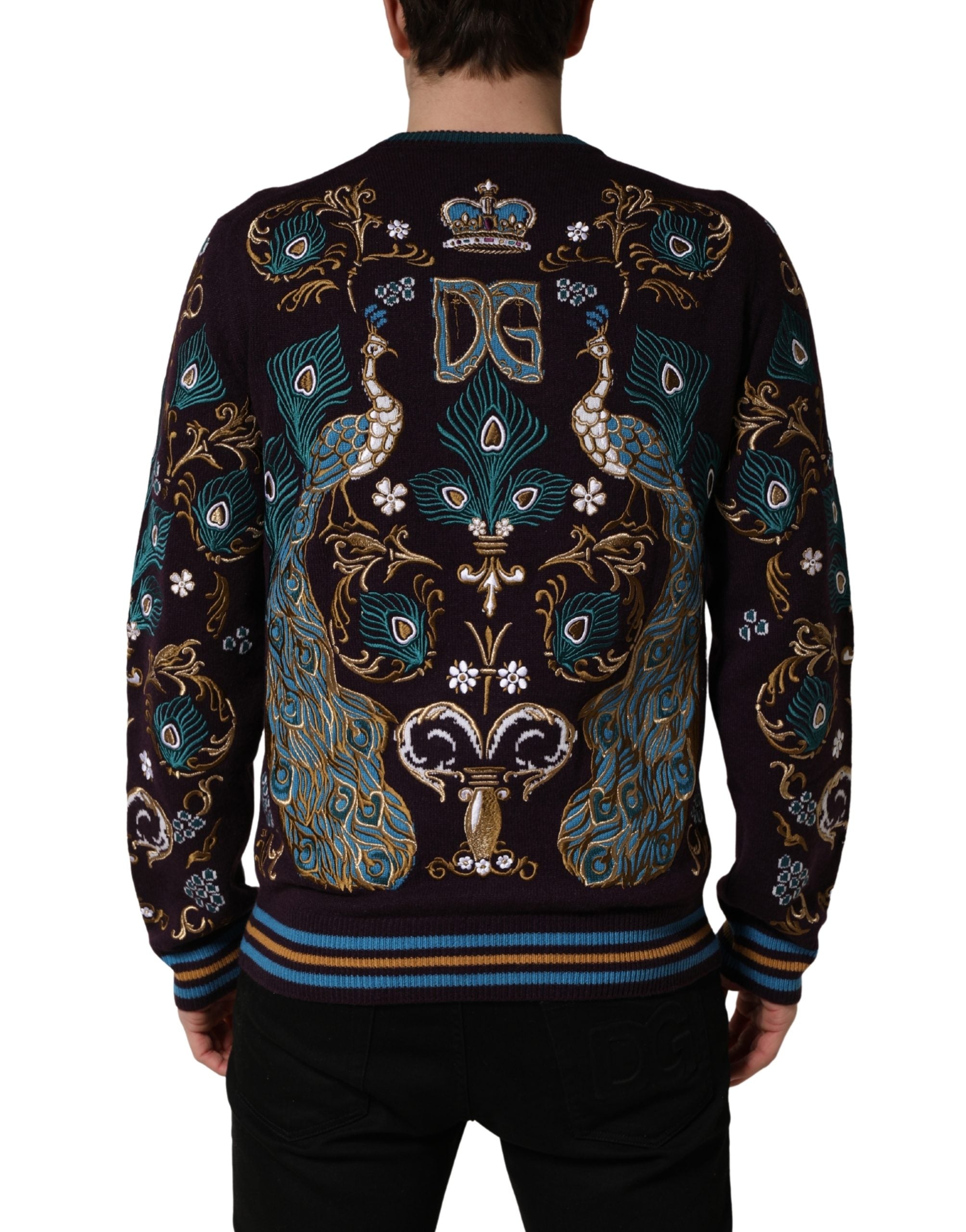Dolce & Gabbana Bordeaux Cashmere Crown Embroidered Men's Sweater