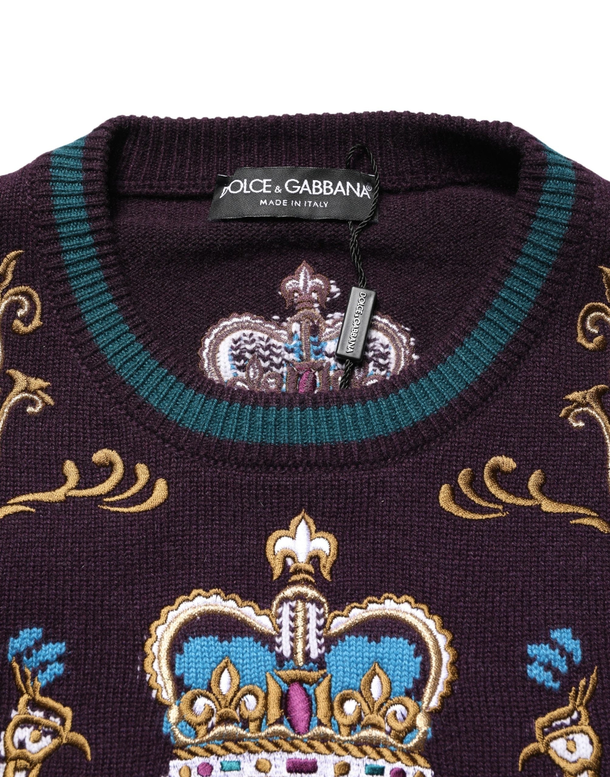 Dolce & Gabbana Bordeaux Cashmere Crown Embroidered Men's Sweater