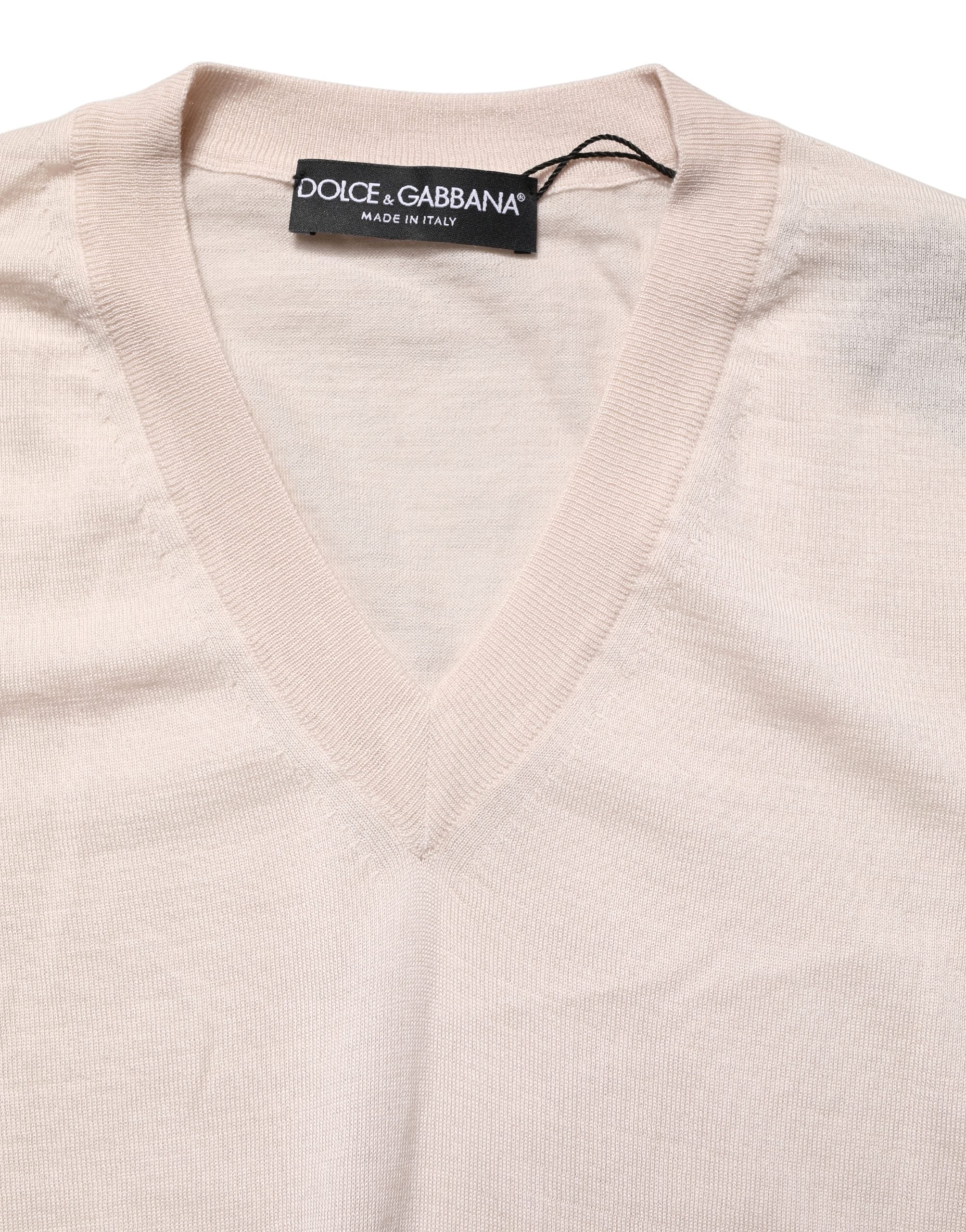 Dolce & Gabbana Beige Cashmere V-neck Men Pullover Men's Sweater
