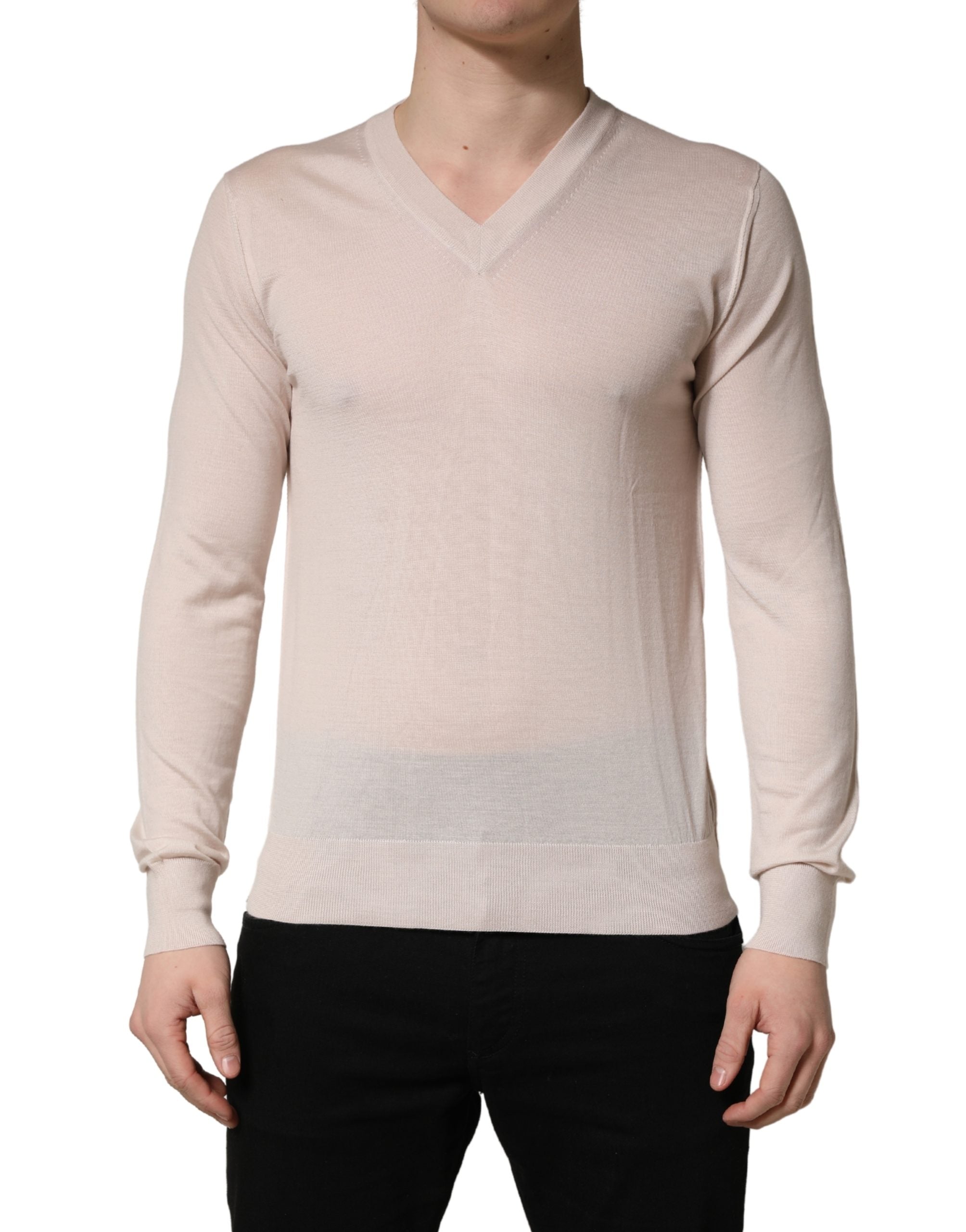 Dolce & Gabbana Beige Cashmere V-neck Men Pullover Men's Sweater