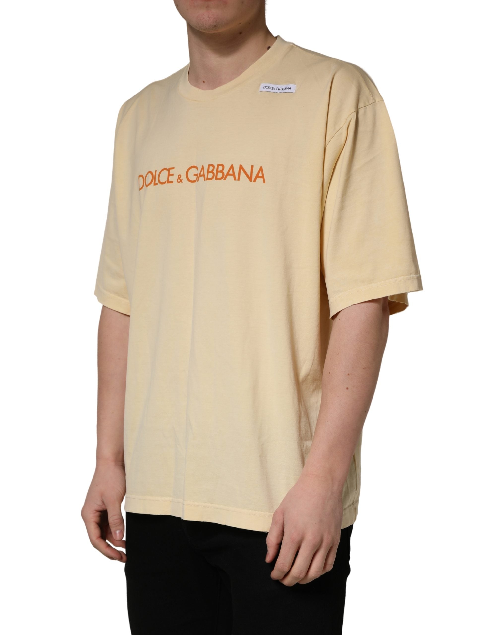 Dolce & Gabbana Yellow Logo Print Cotton Crew Neck Men's T-shirt (Pre-Owned)