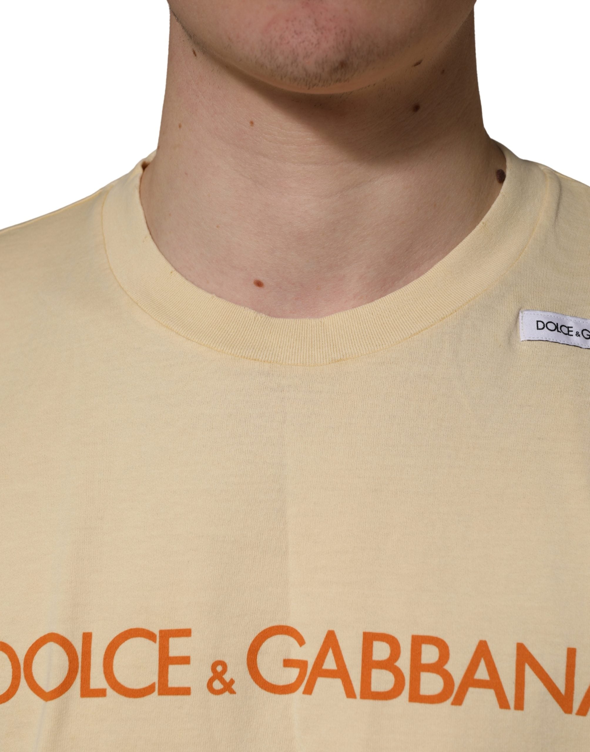 Dolce & Gabbana Yellow Logo Print Cotton Crew Neck Men's T-shirt (Pre-Owned)