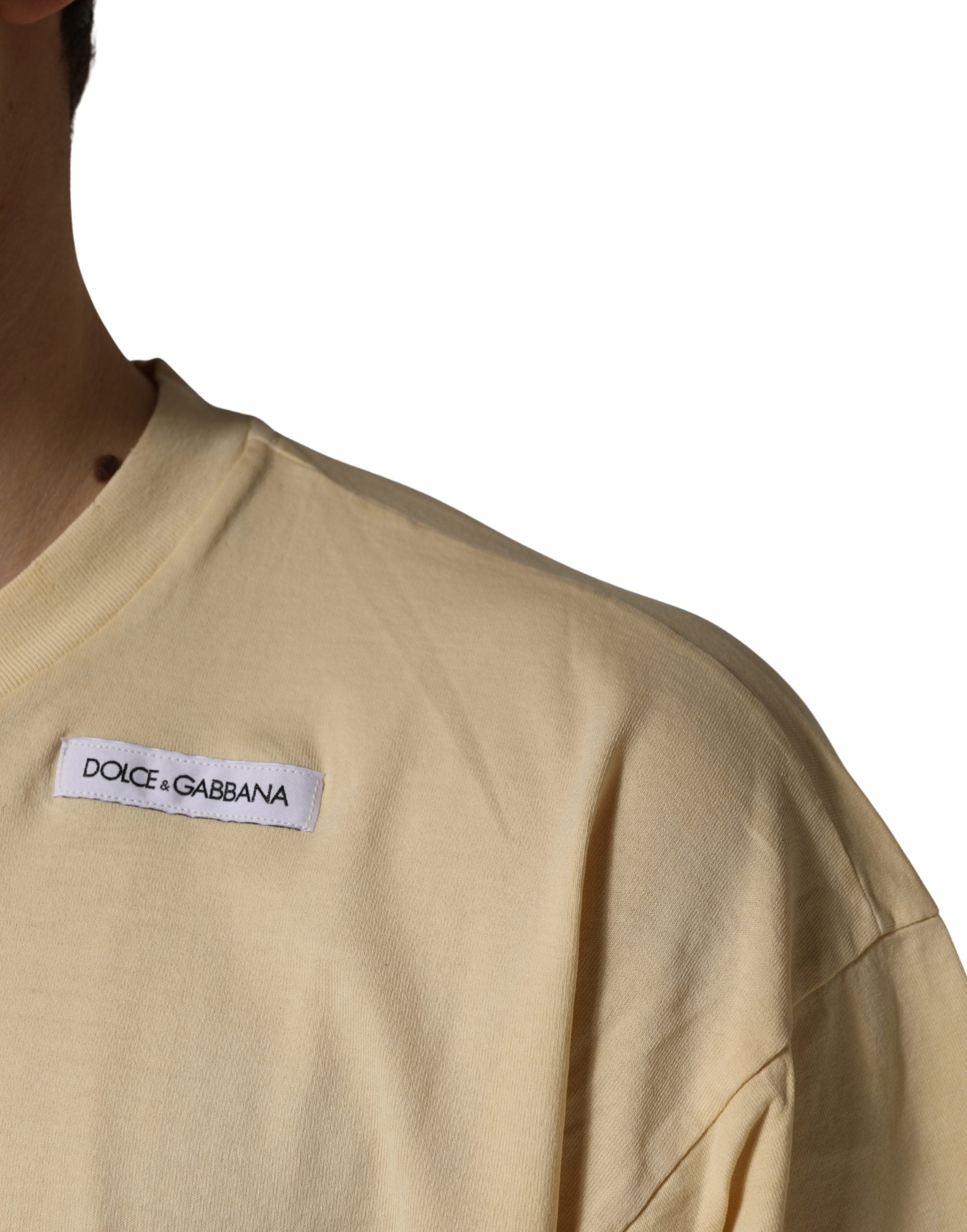 Dolce & Gabbana Yellow Logo Print Cotton Crew Neck Men's T-shirt (Pre-Owned)