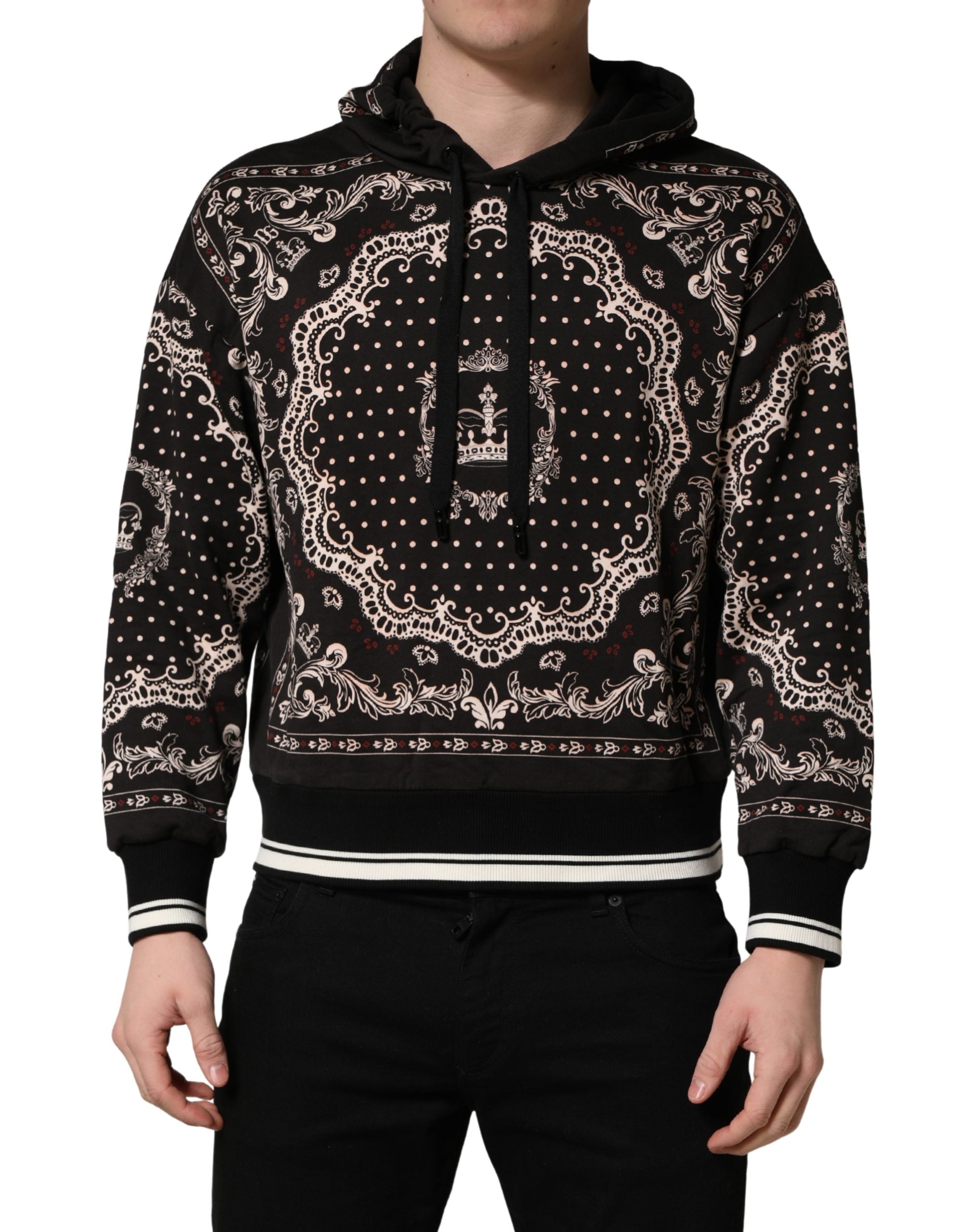 Dolce & Gabbana Black Bandana Print Cotton Men Hoodie Men's Sweater (Pre-Owned)