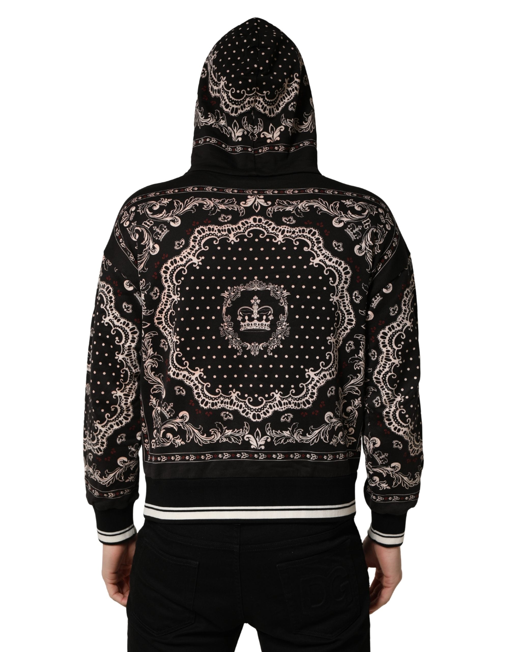 Dolce & Gabbana Black Bandana Print Cotton Men Hoodie Men's Sweater (Pre-Owned)