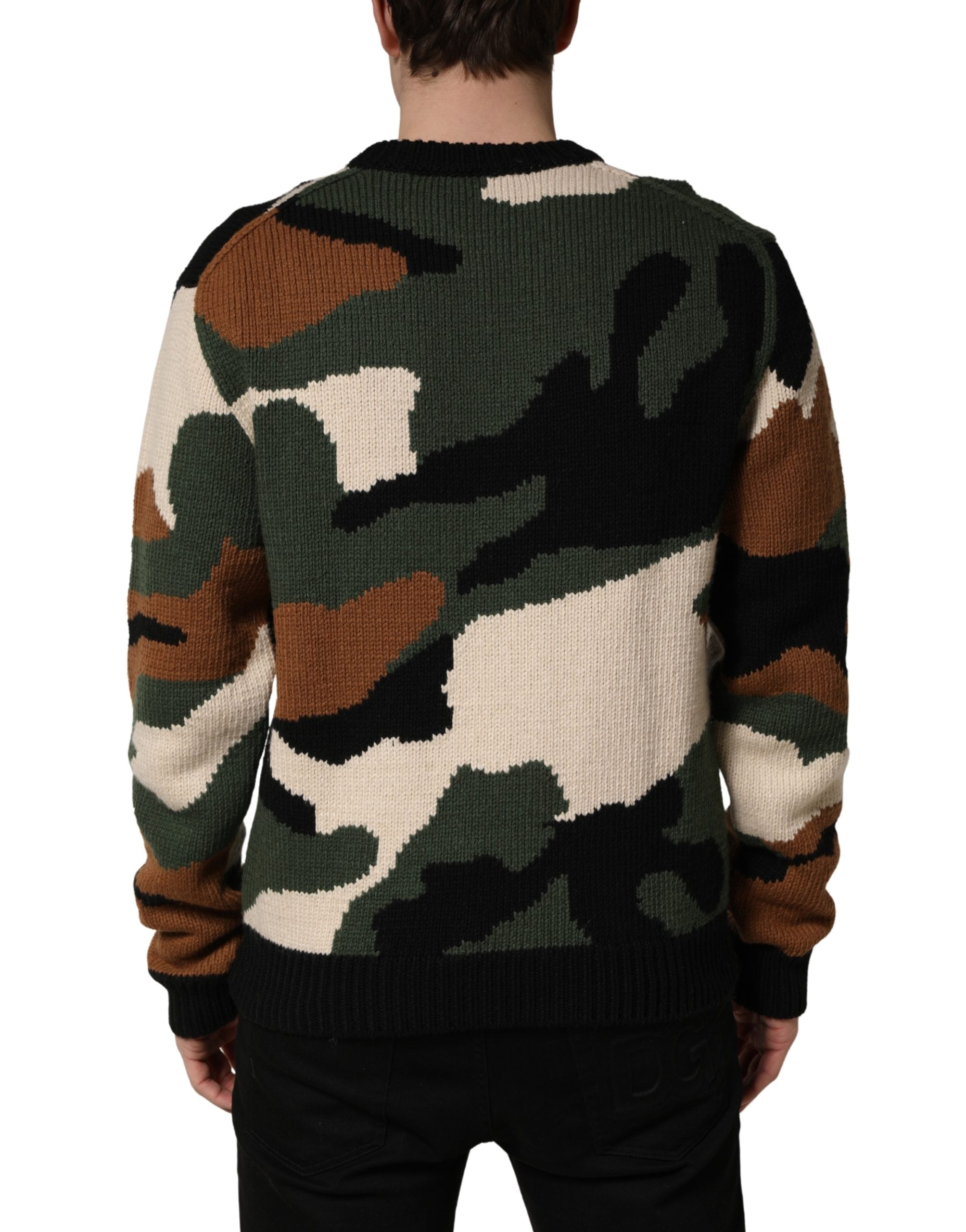 Dolce & Gabbana Multicolor Intarsia Knit Camouflage Pullover Men's Sweater
