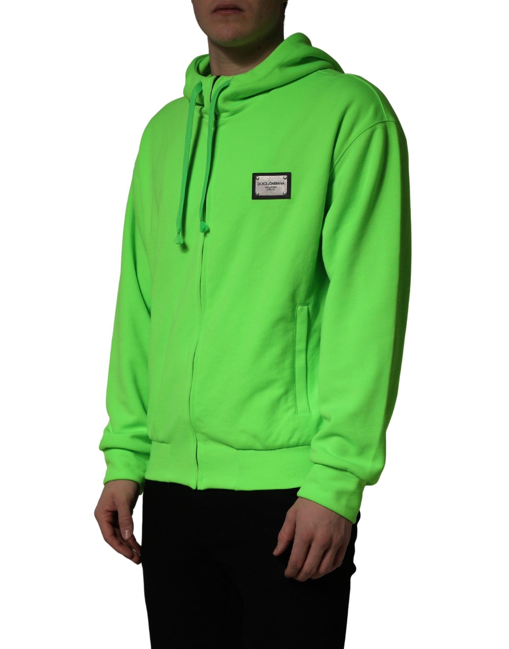 Dolce & Gabbana Green FullZip Fleece HoodedSweatshirt Men's Sweater
