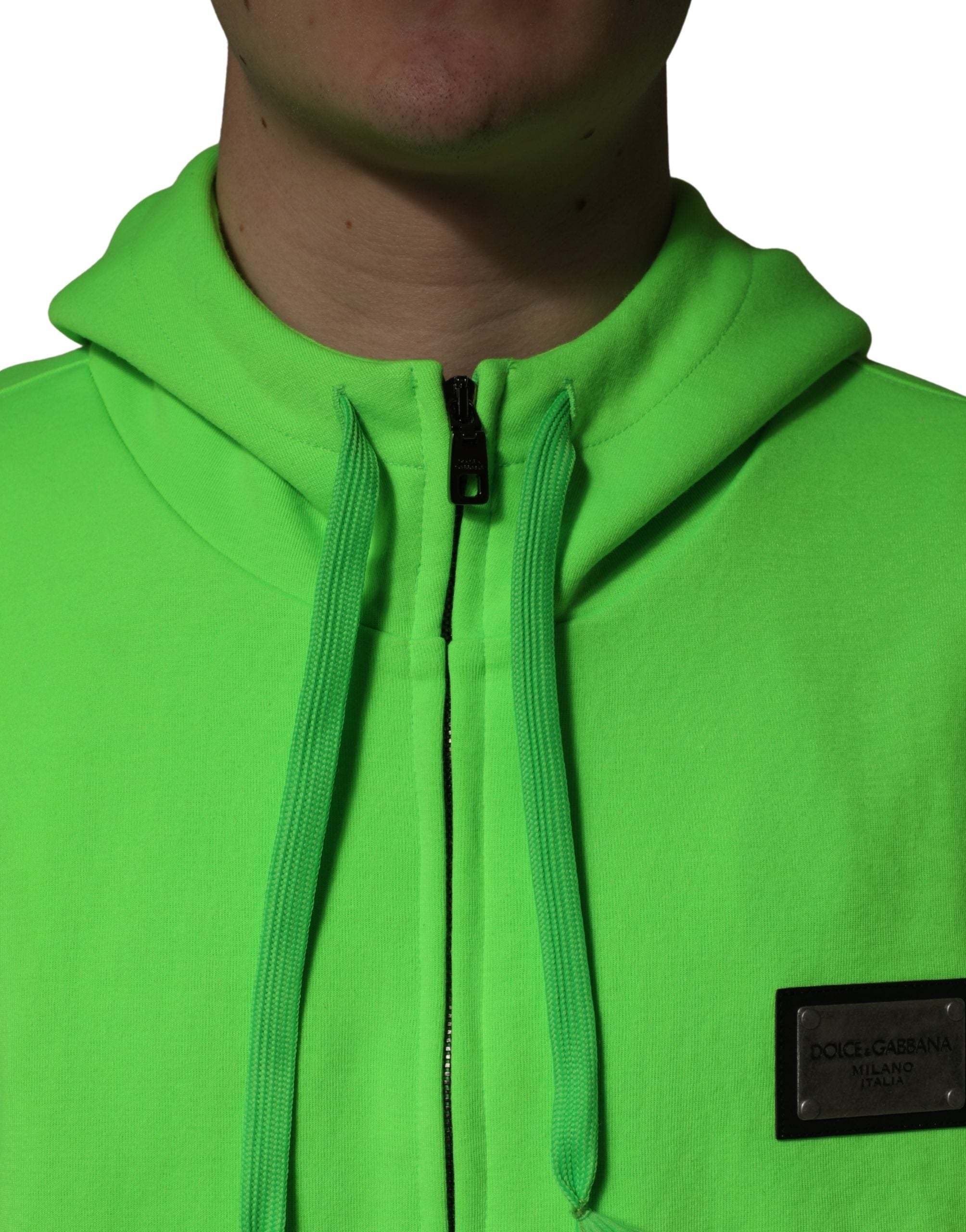 Dolce & Gabbana Green FullZip Fleece HoodedSweatshirt Men's Sweater