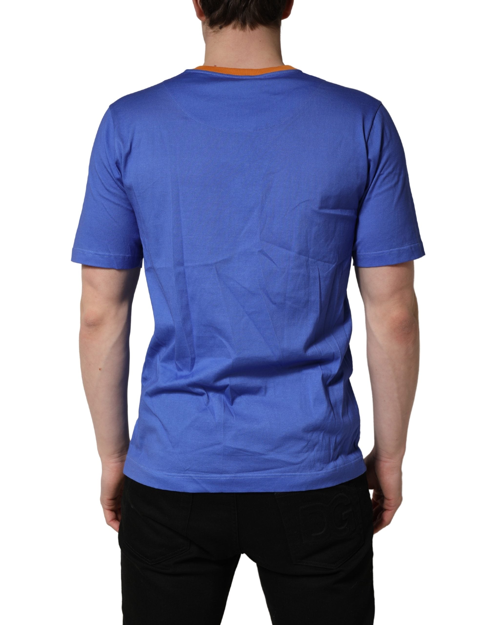 Dolce & Gabbana Blue Pasta Graphic Print Cotton Men Crewneck Men's T-shirt (Pre-Owned)