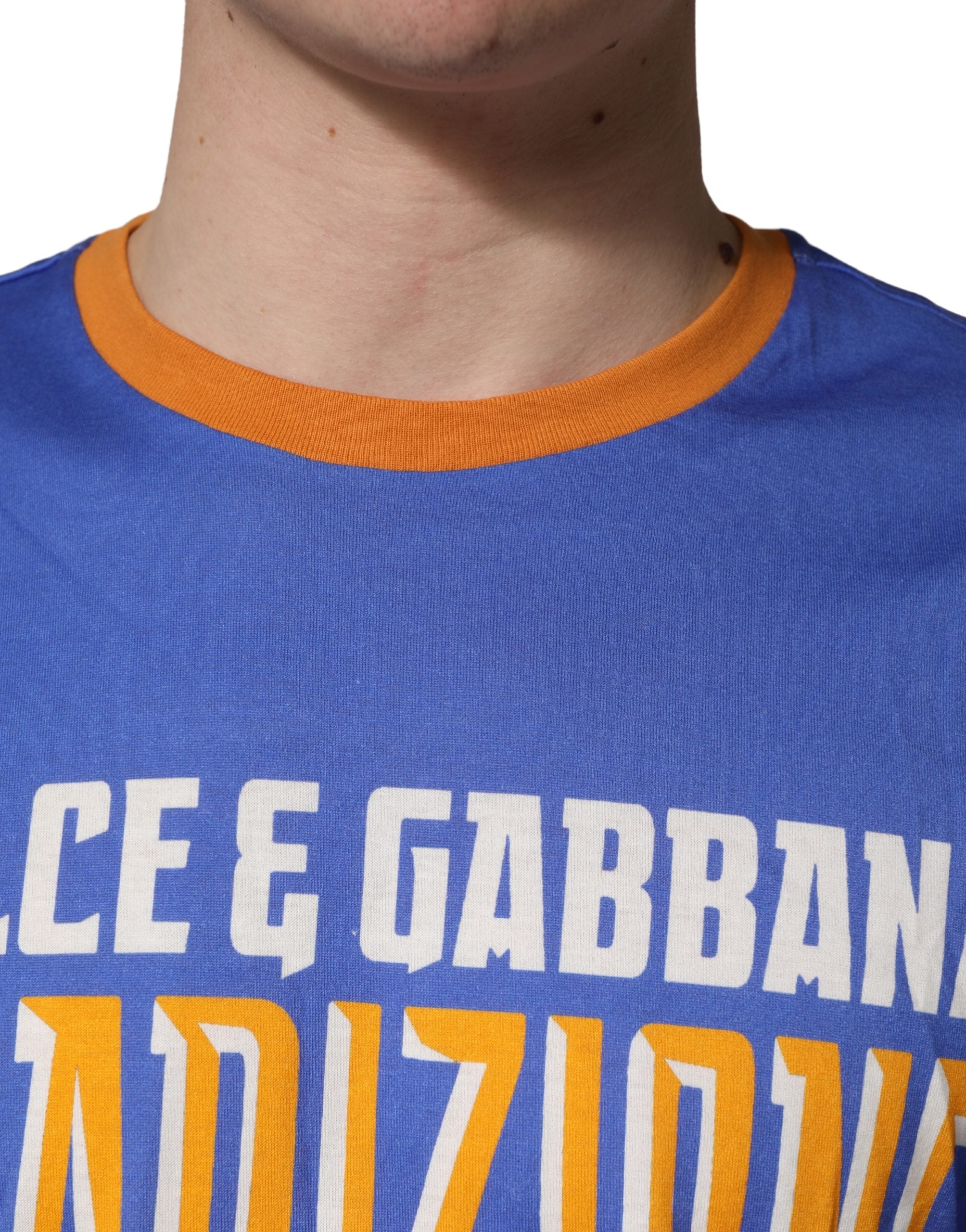Dolce & Gabbana Blue Pasta Graphic Print Cotton Men Crewneck Men's T-shirt (Pre-Owned)