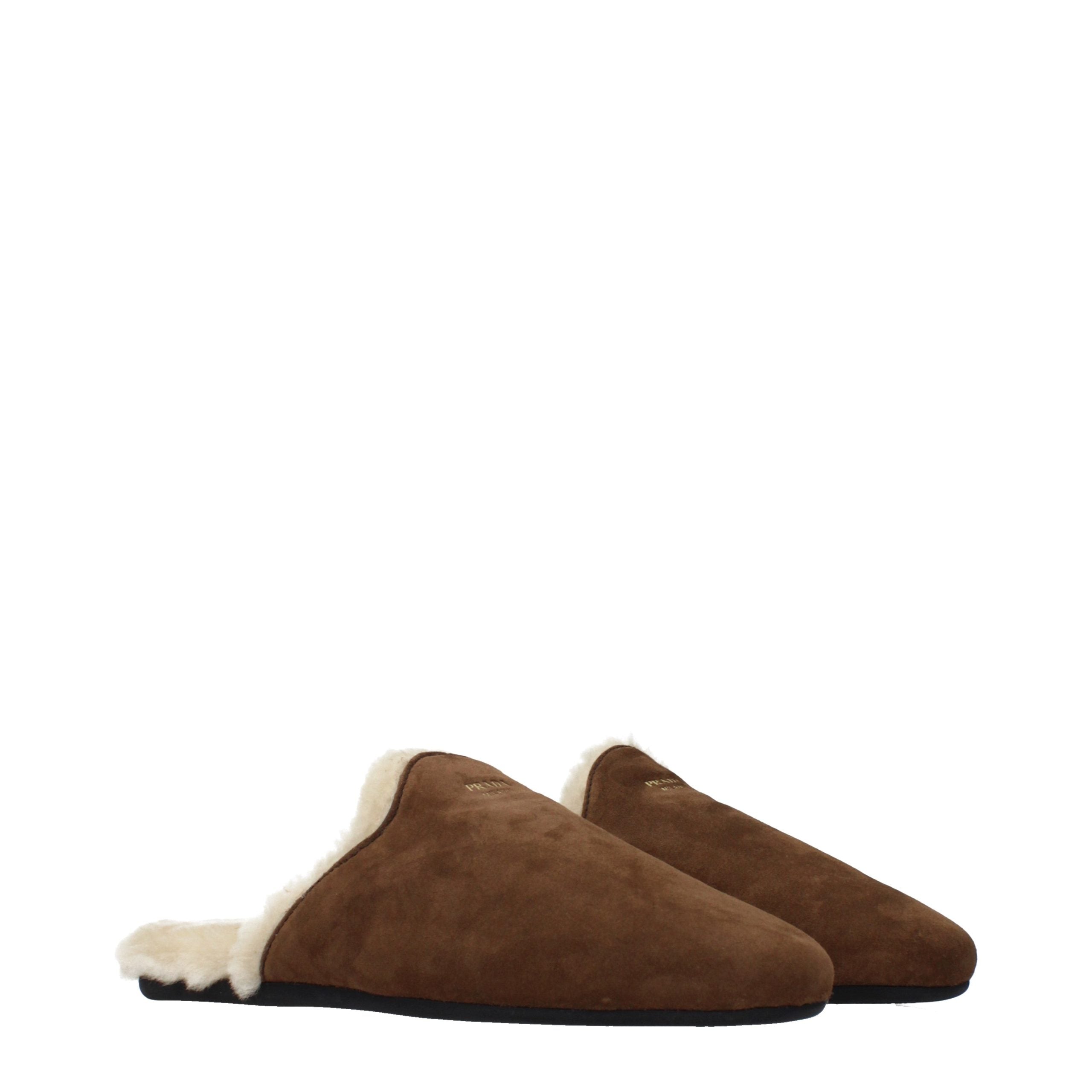 Prada Brown Leather Women's Slippers