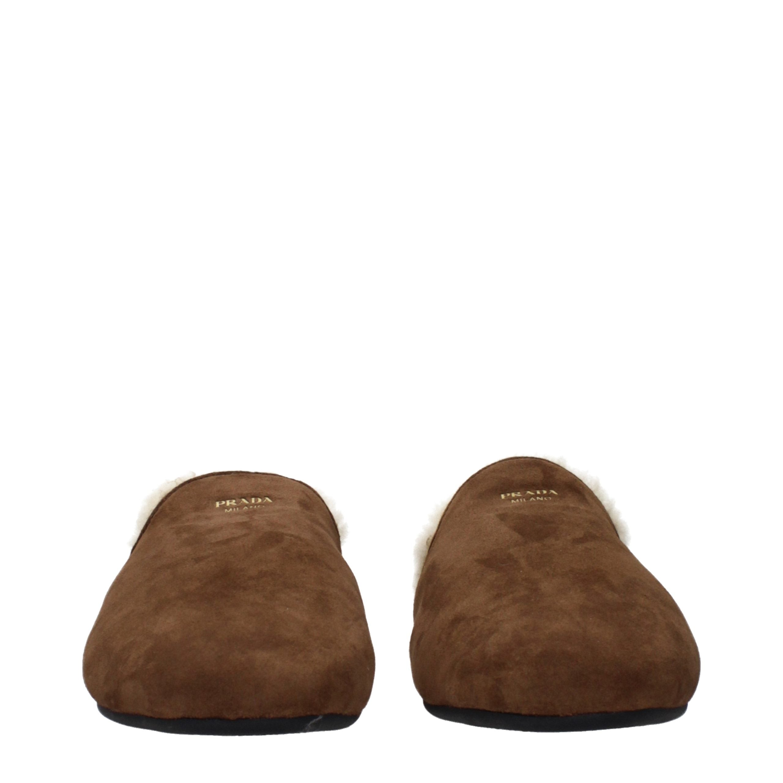 Prada Brown Leather Women's Slippers