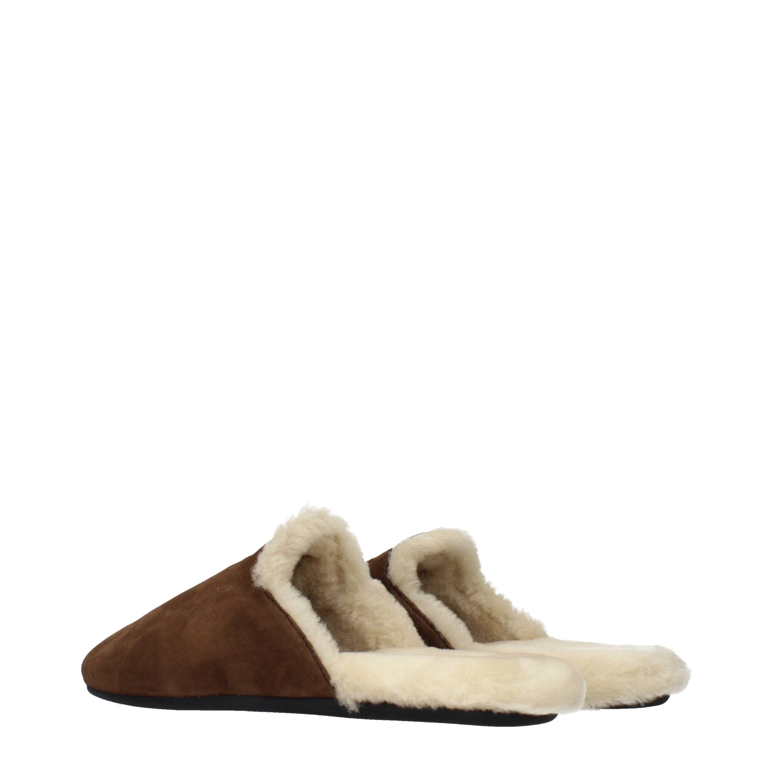 Prada Brown Leather Women's Slippers