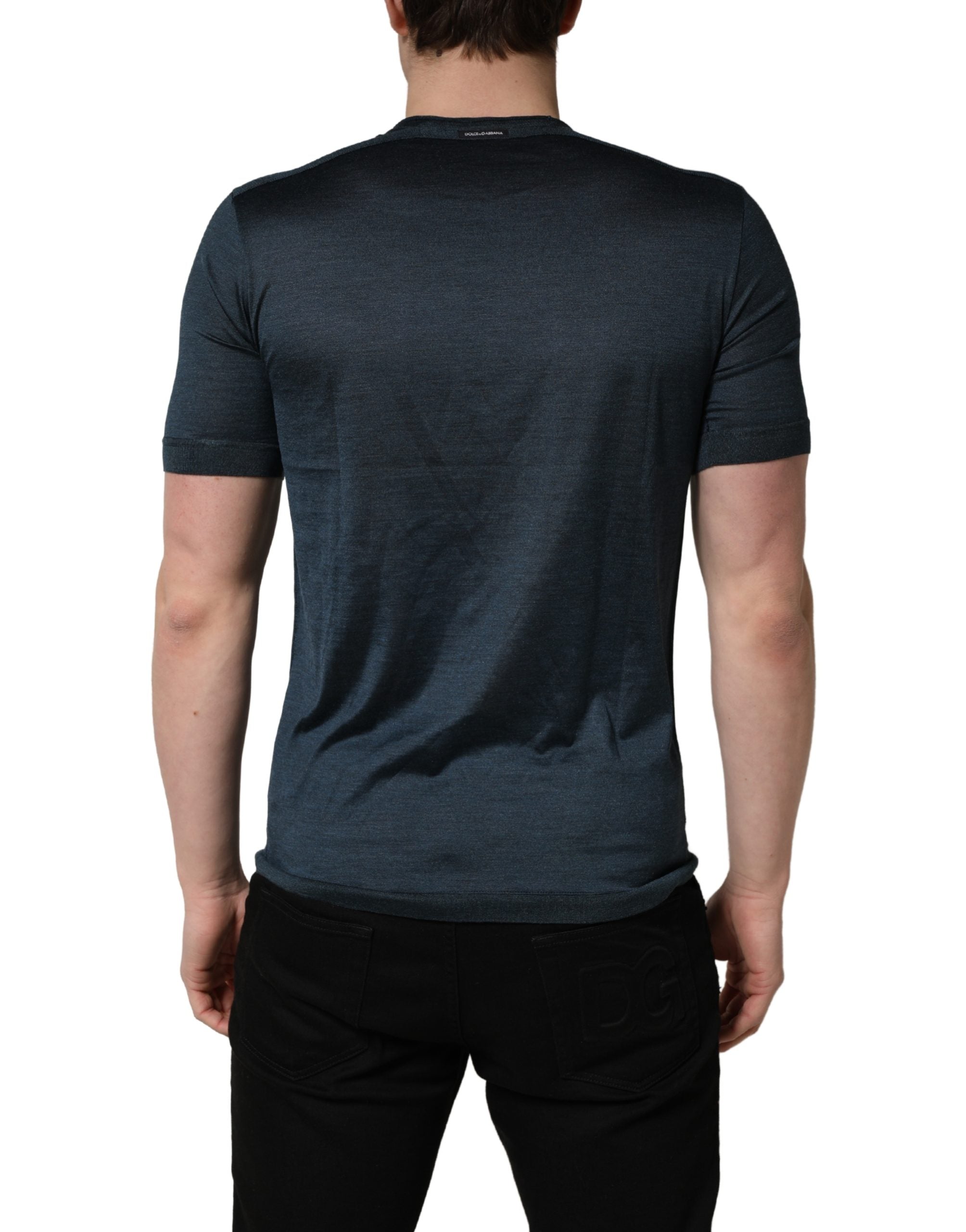Dolce & Gabbana Dark Blue Silk Crew Neck Short Sleeve Men's T-shirt