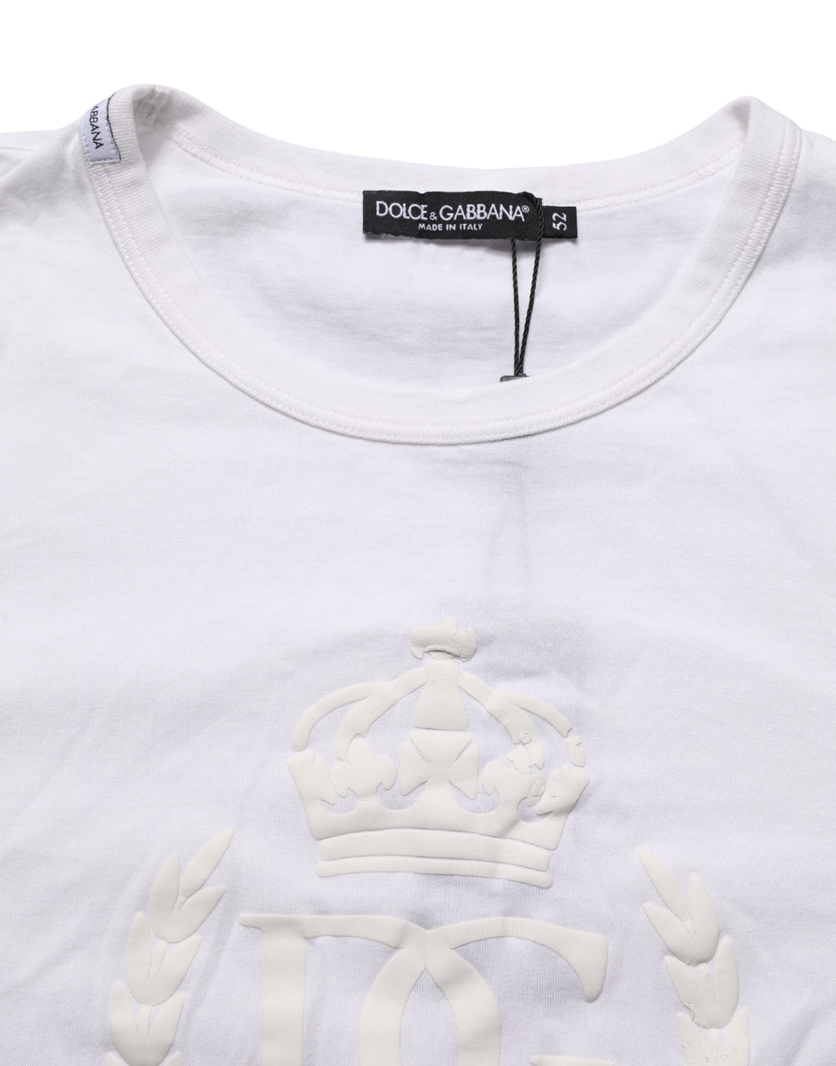 Dolce & Gabbana White Cotton DG Crown Embossed Men Men's T-shirt (Pre-Owned)