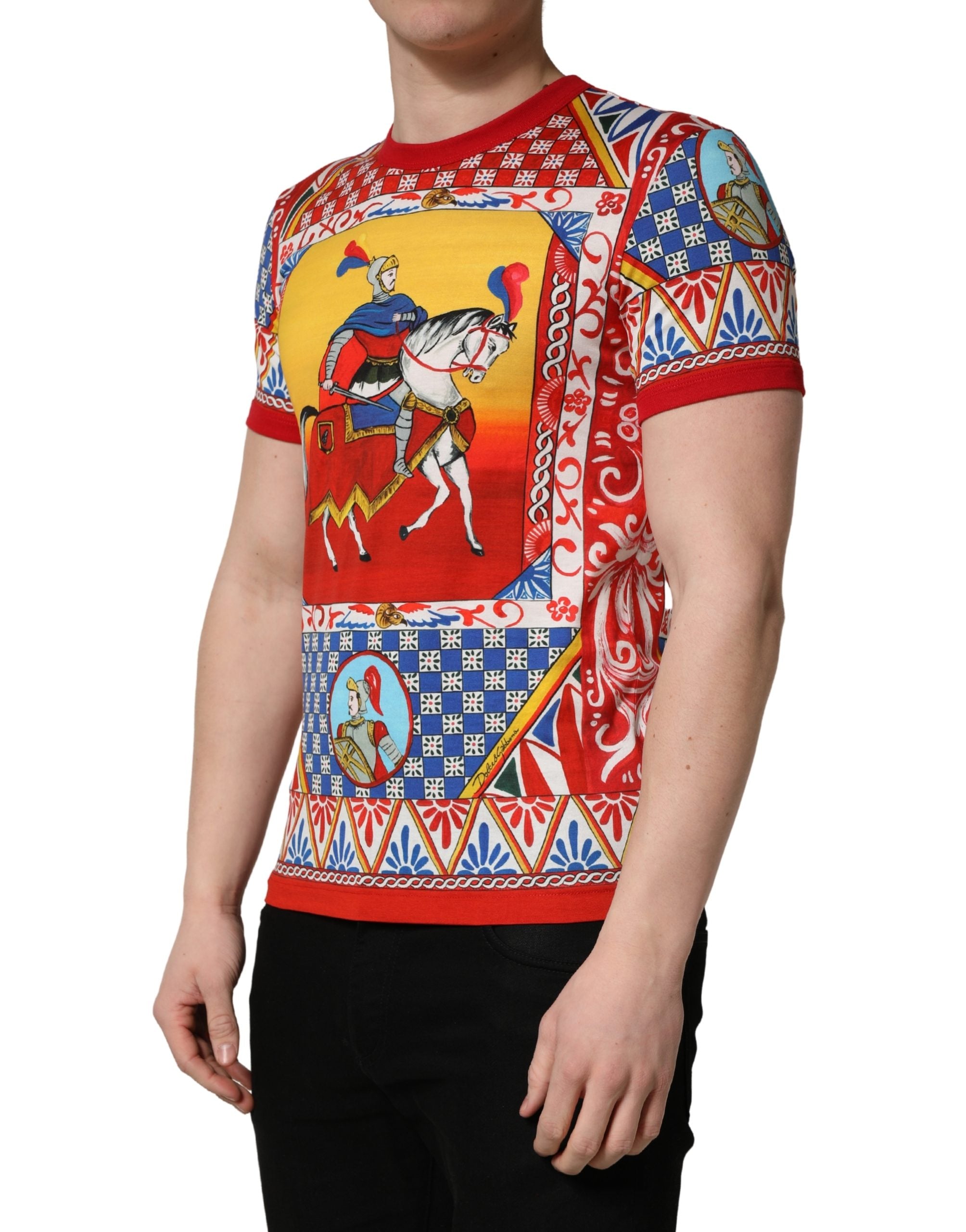 Dolce & Gabbana Multicolor Carretto Print Crew Neck Men's T-shirt