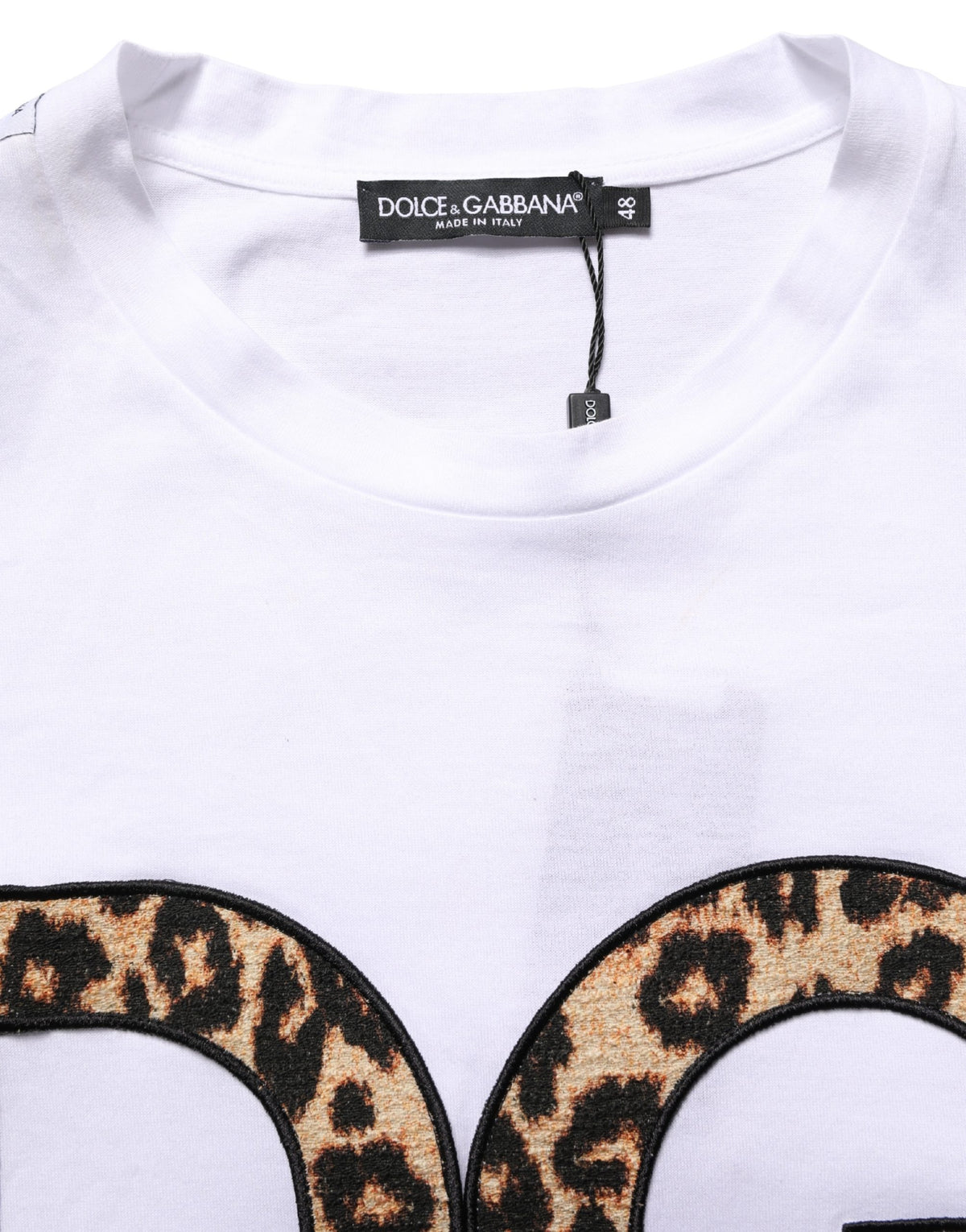 Dolce & Gabbana White Leopard Print DG Logo MenCotton Men's T-shirt (Pre-Owned)