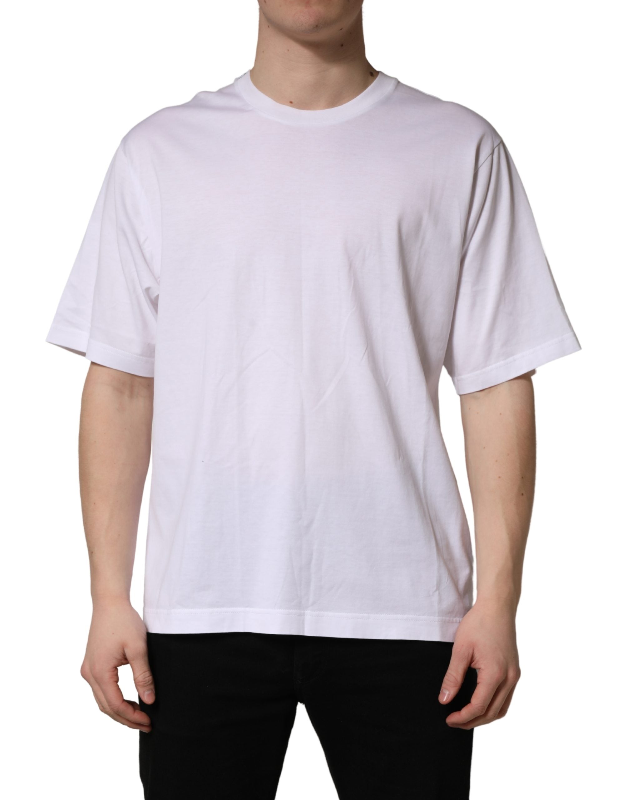 Dolce & Gabbana White Oversized Cotton Men Crew Neck Men's T-shirt