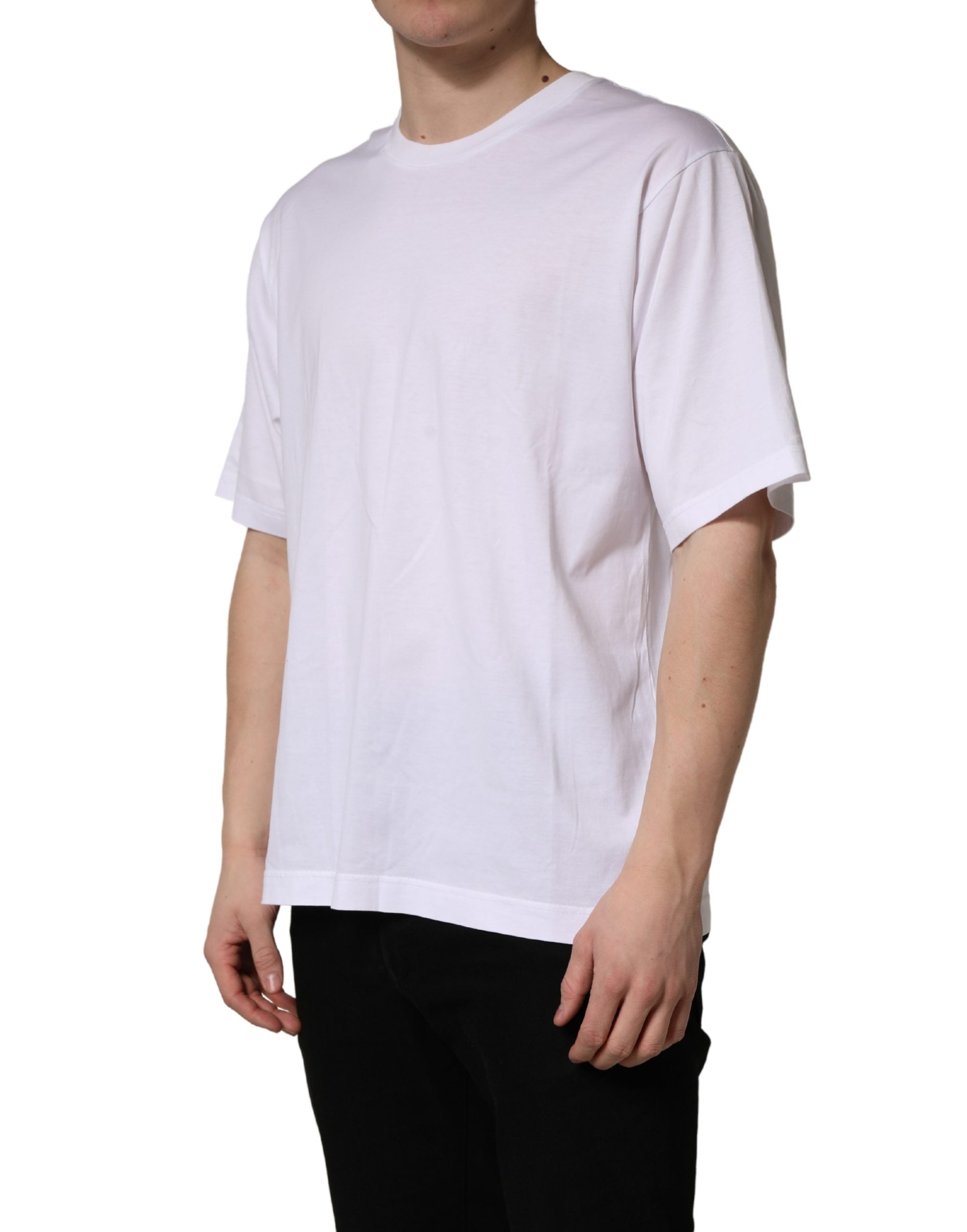 Dolce & Gabbana White Oversized Cotton Men Crew Neck Men's T-shirt