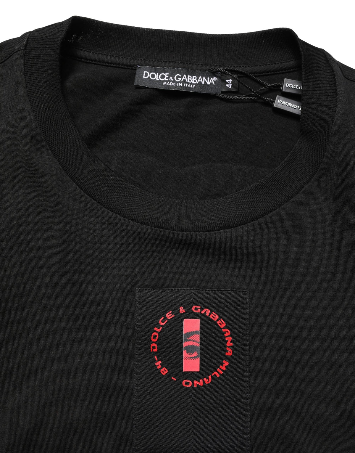 Dolce & Gabbana Black Cotton Jersey Logo Patch Crew Neck Men's T-shirt