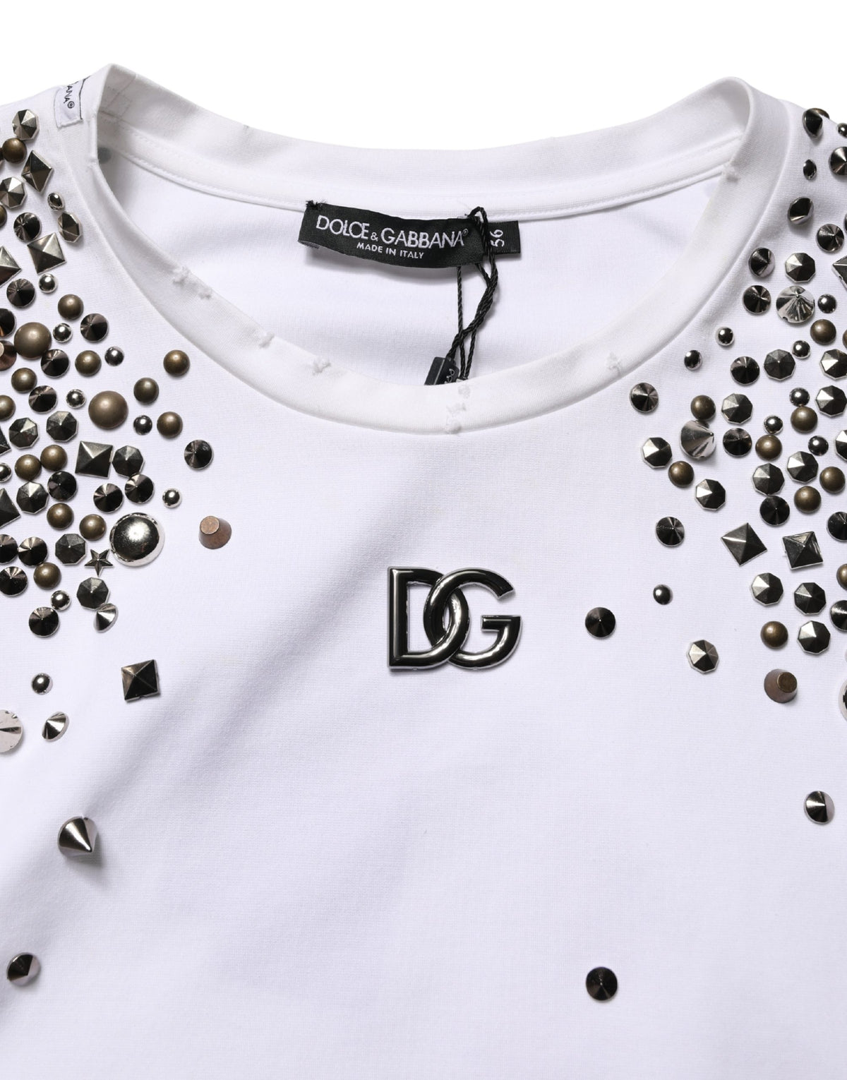 Dolce & Gabbana White Rhinestones Sleeveless Round Neck Men's T-shirt (Pre-Owned)