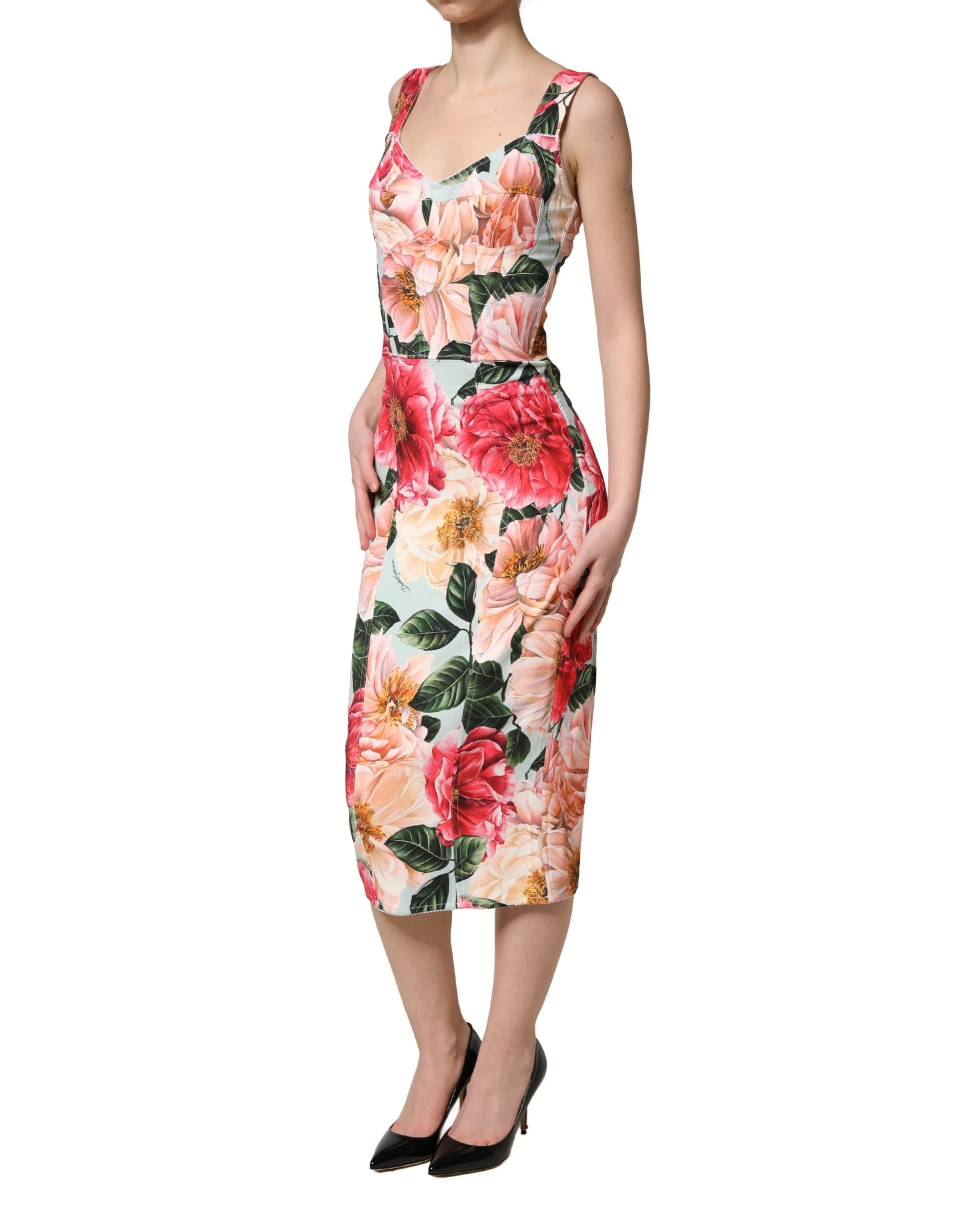 Dolce & Gabbana Multicolor Floral Print Viscose Sheath Women's Dress
