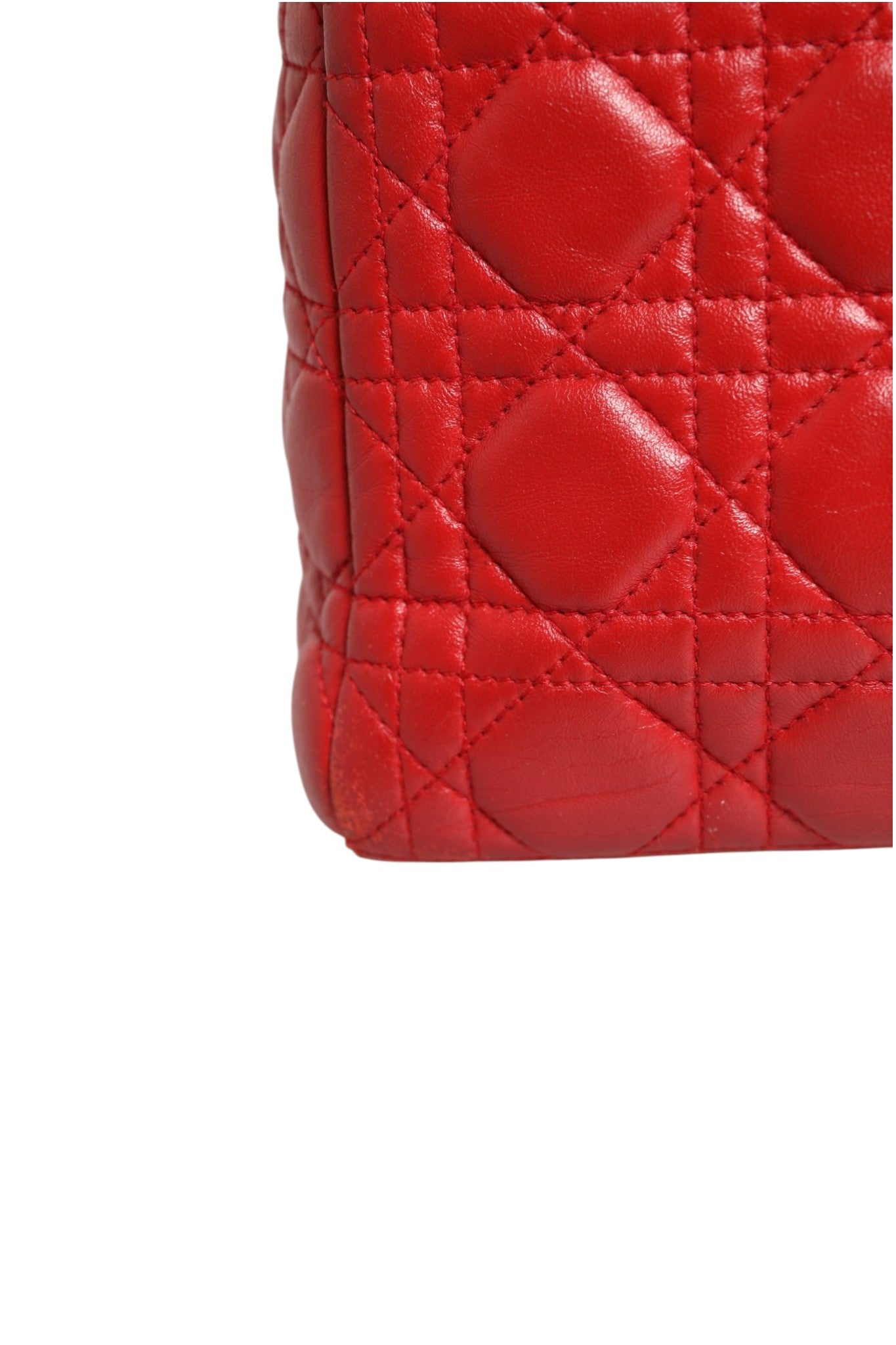 Christian Dior Red Cannage Lambskin Leather Lady Dior Women's Bag (Pre-Owned)