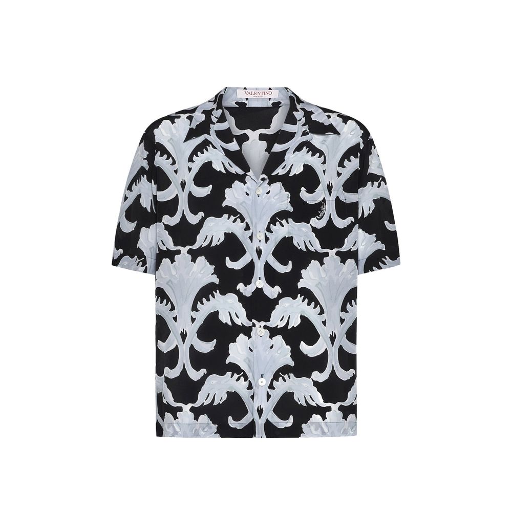 Valentino Black Silk Pattern Men's Shirt