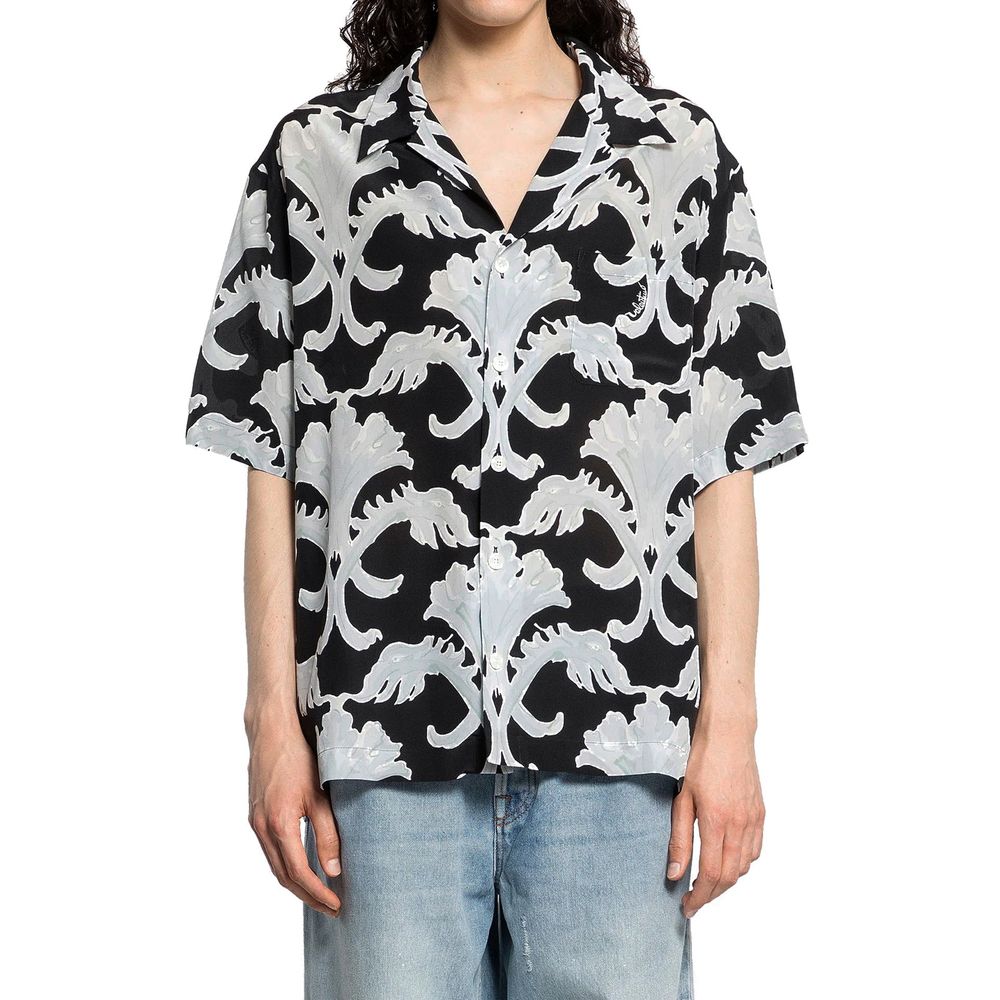 Valentino Black Silk Pattern Men's Shirt