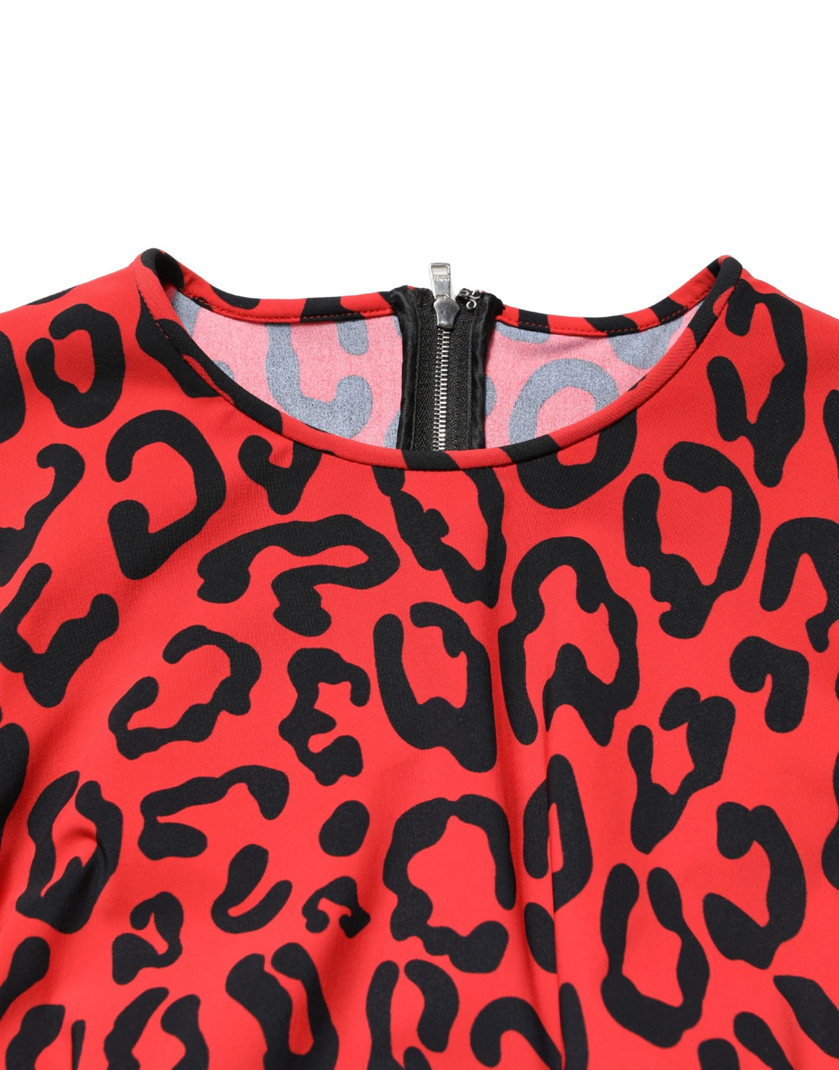 Dolce & Gabbana Red Leopard Print Long Sleeves Midi Women's Dress