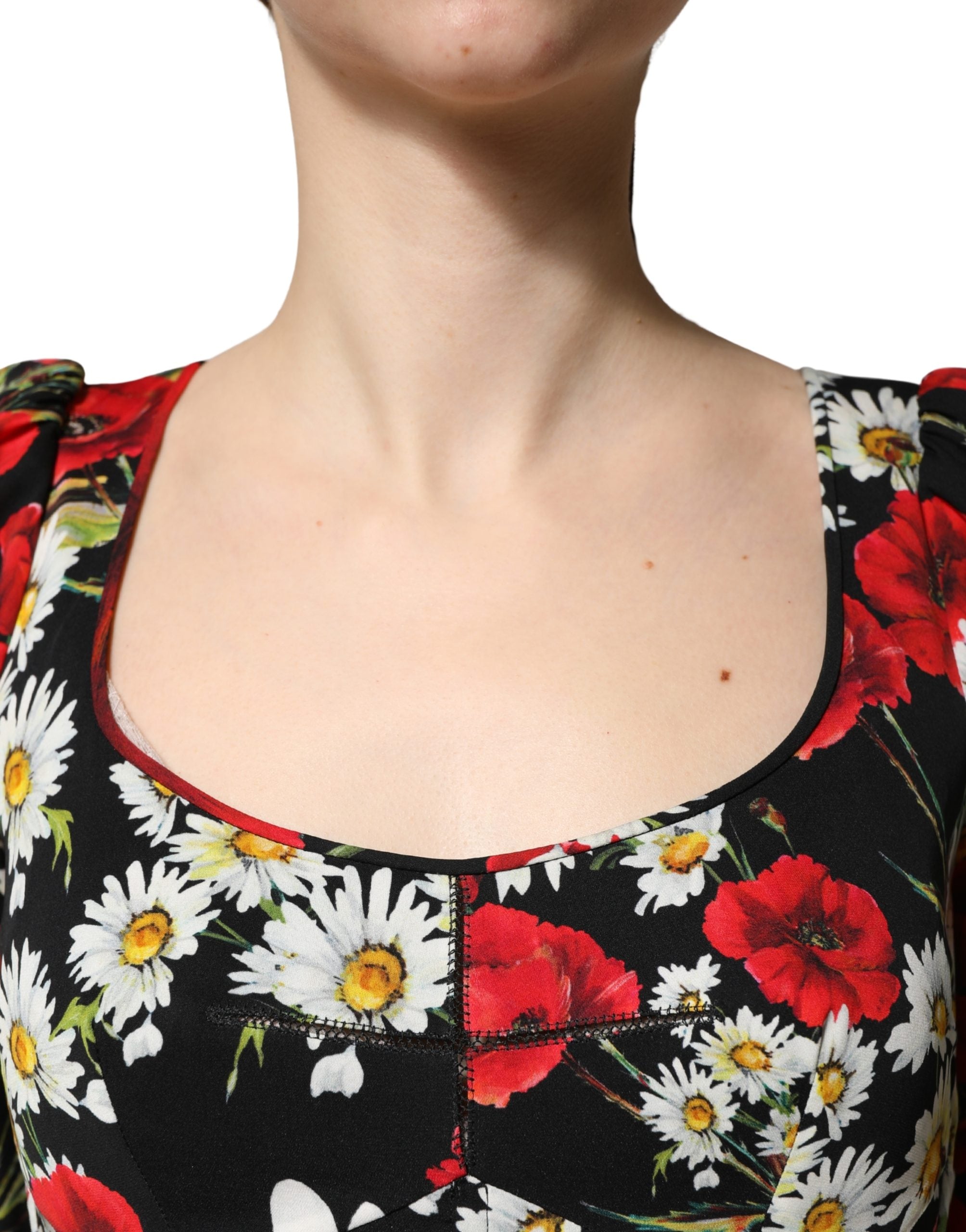 Dolce & Gabbana Black Floral Silk Long Sleeves Gown Women's Dress