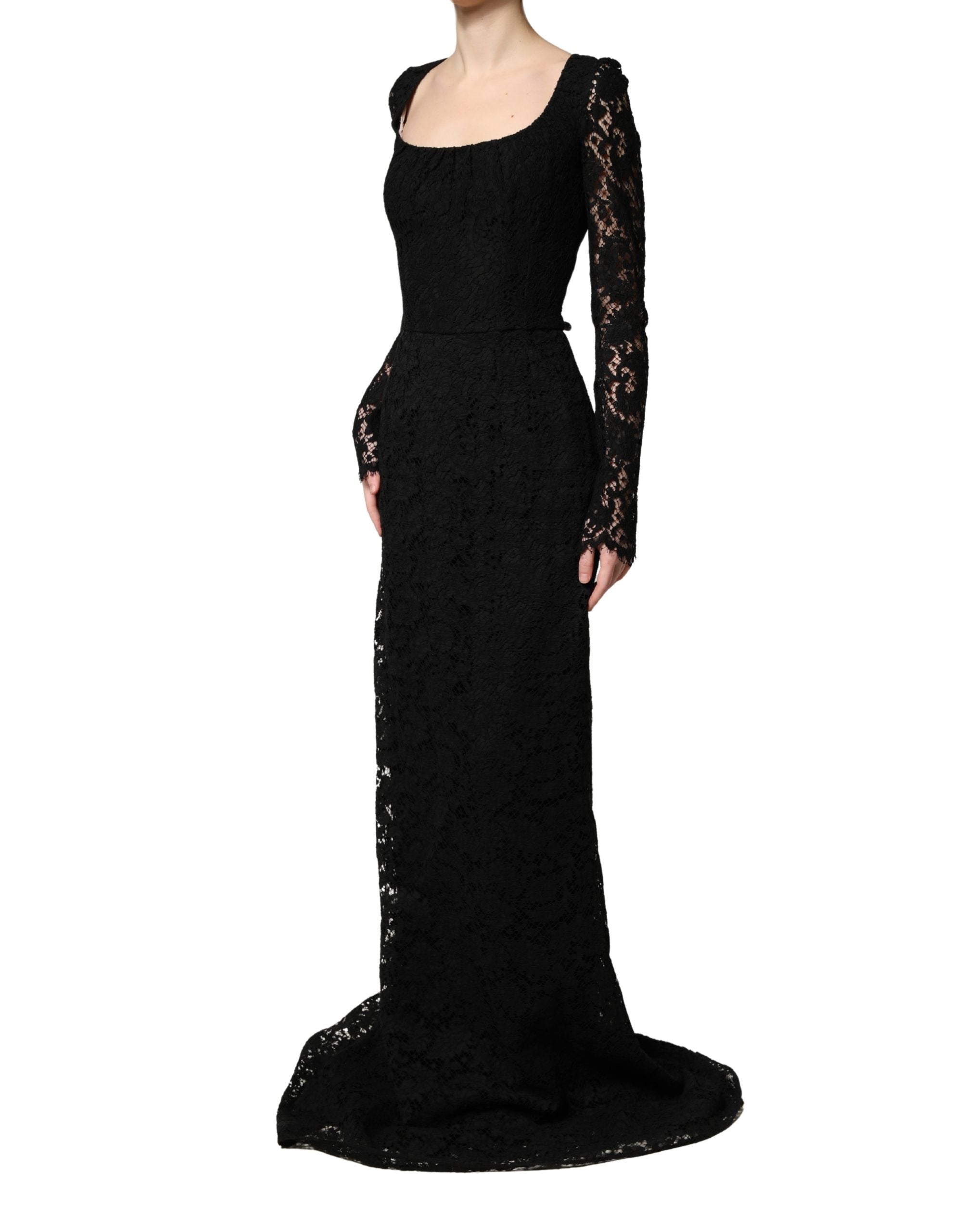 Dolce & Gabbana Black Lace Square Neck LongSleeve Maxi Women's Dress
