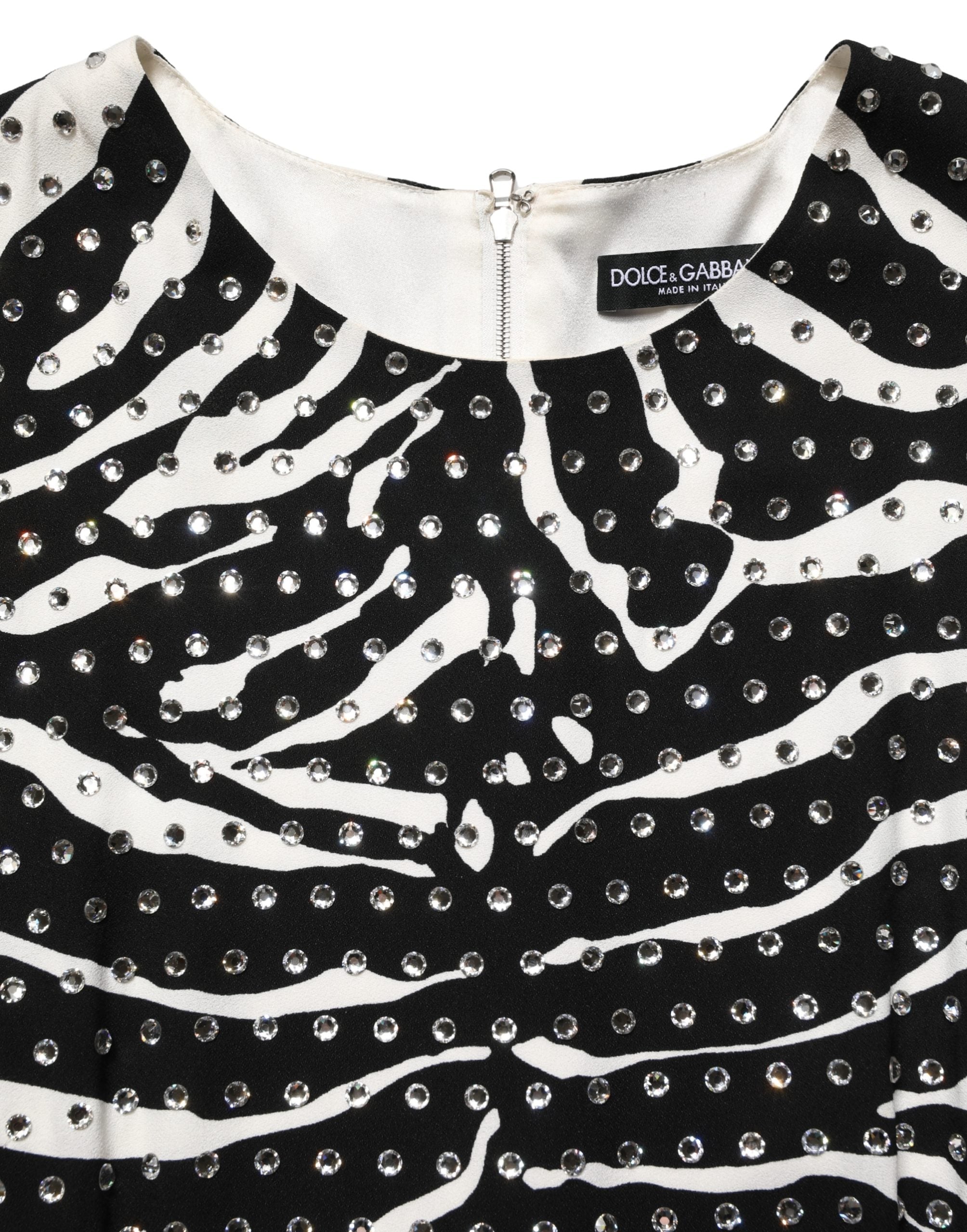 Dolce & Gabbana Black White Zebra Rhinestones Mini Women's Dress