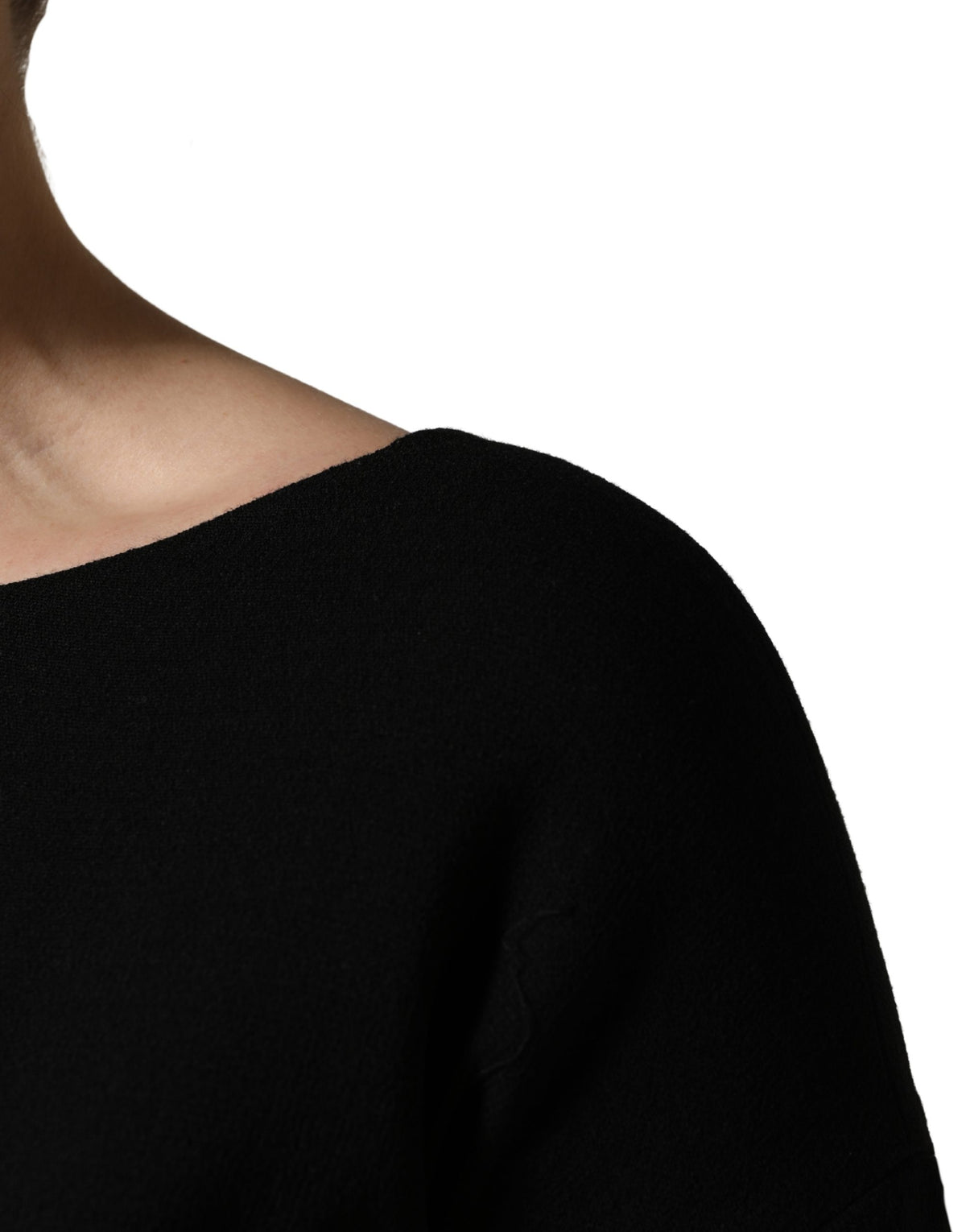 Dolce & Gabbana Black Wool Crepe Long Sleeves Midi Women's Dress