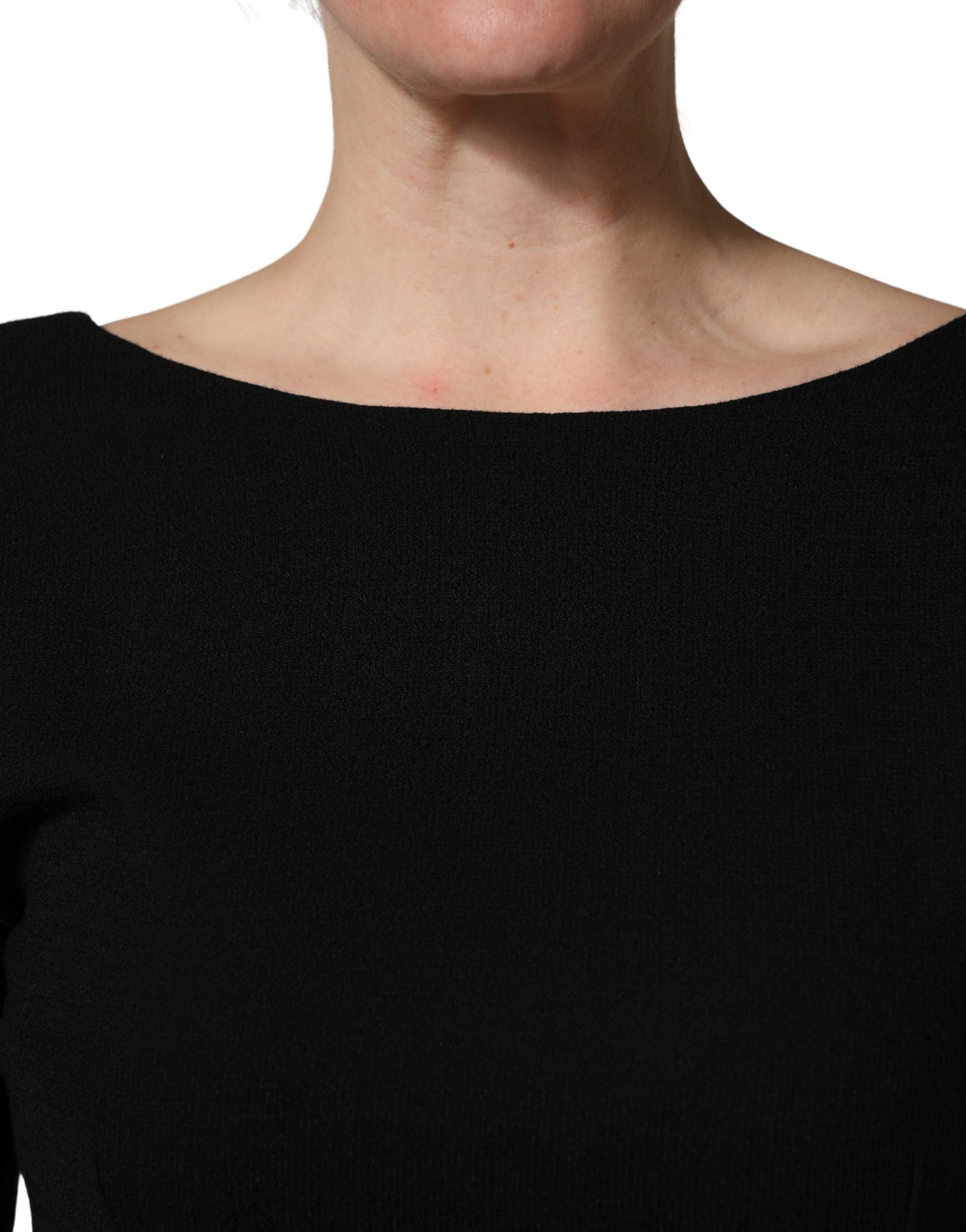 Dolce & Gabbana Black Wool Crepe Long Sleeves Midi Women's Dress
