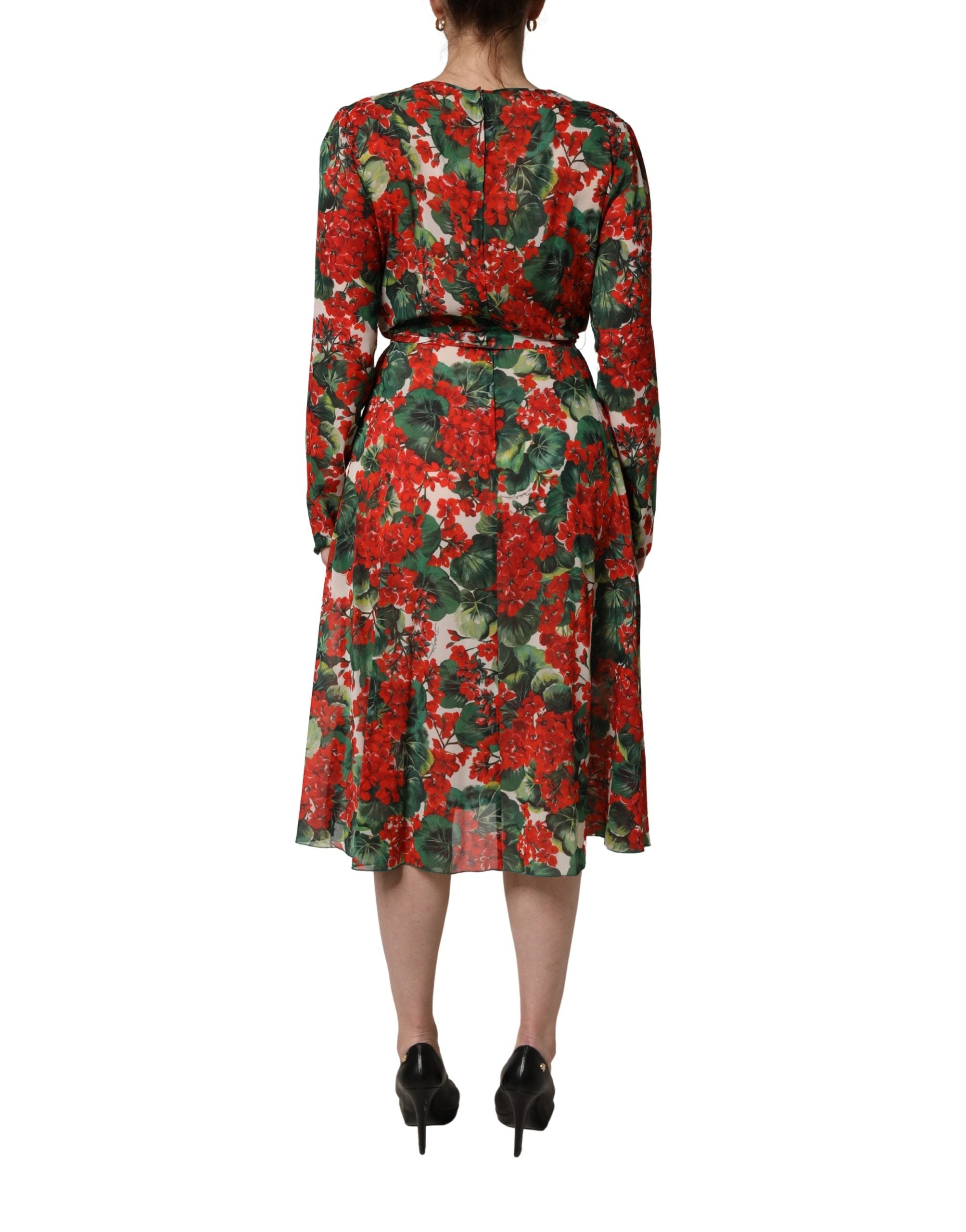 Dolce & Gabbana Multicolor Floral Long Sleeves V-neck Women's Dress (Pre-Owned)