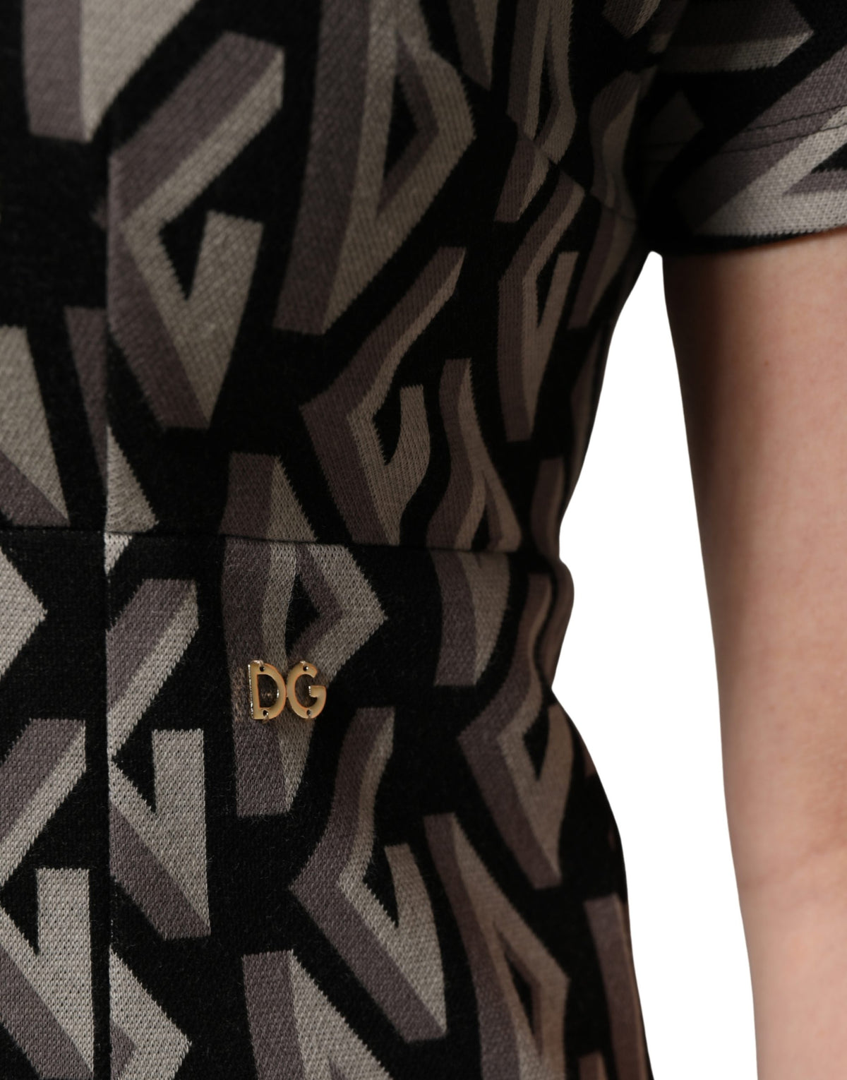 Dolce & Gabbana Black Logo Print Cotton Knee Length Women's Dress