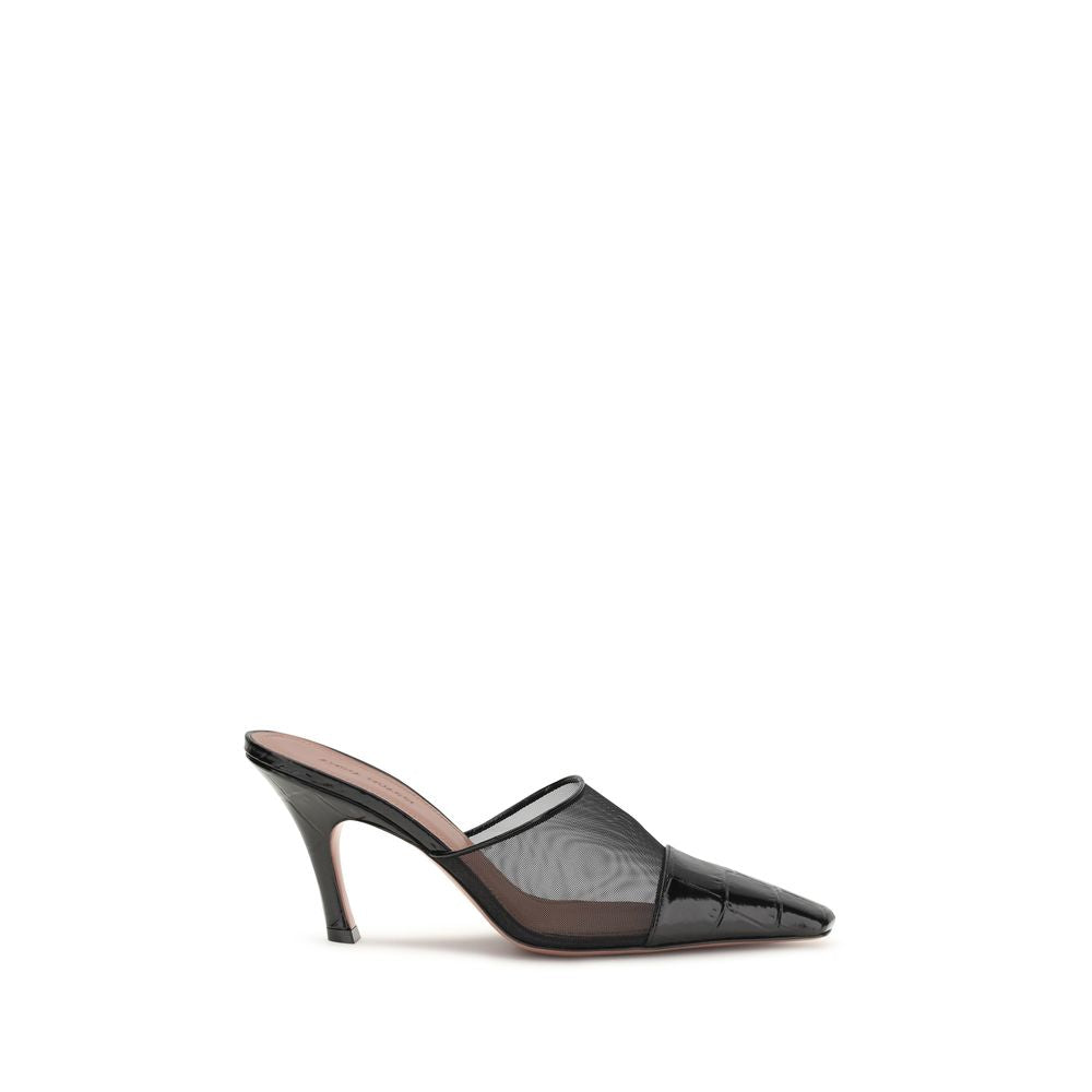 Amina Muaddi Black Calf Leather Bos Taurus Women's Mules