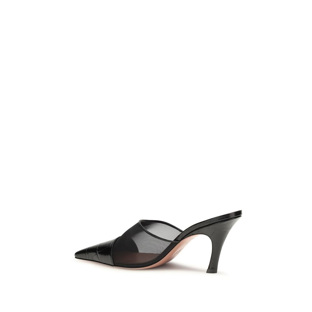 Amina Muaddi Black Calf Leather Bos Taurus Women's Mules