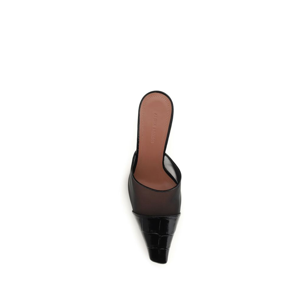 Amina Muaddi Black Calf Leather Bos Taurus Women's Mules