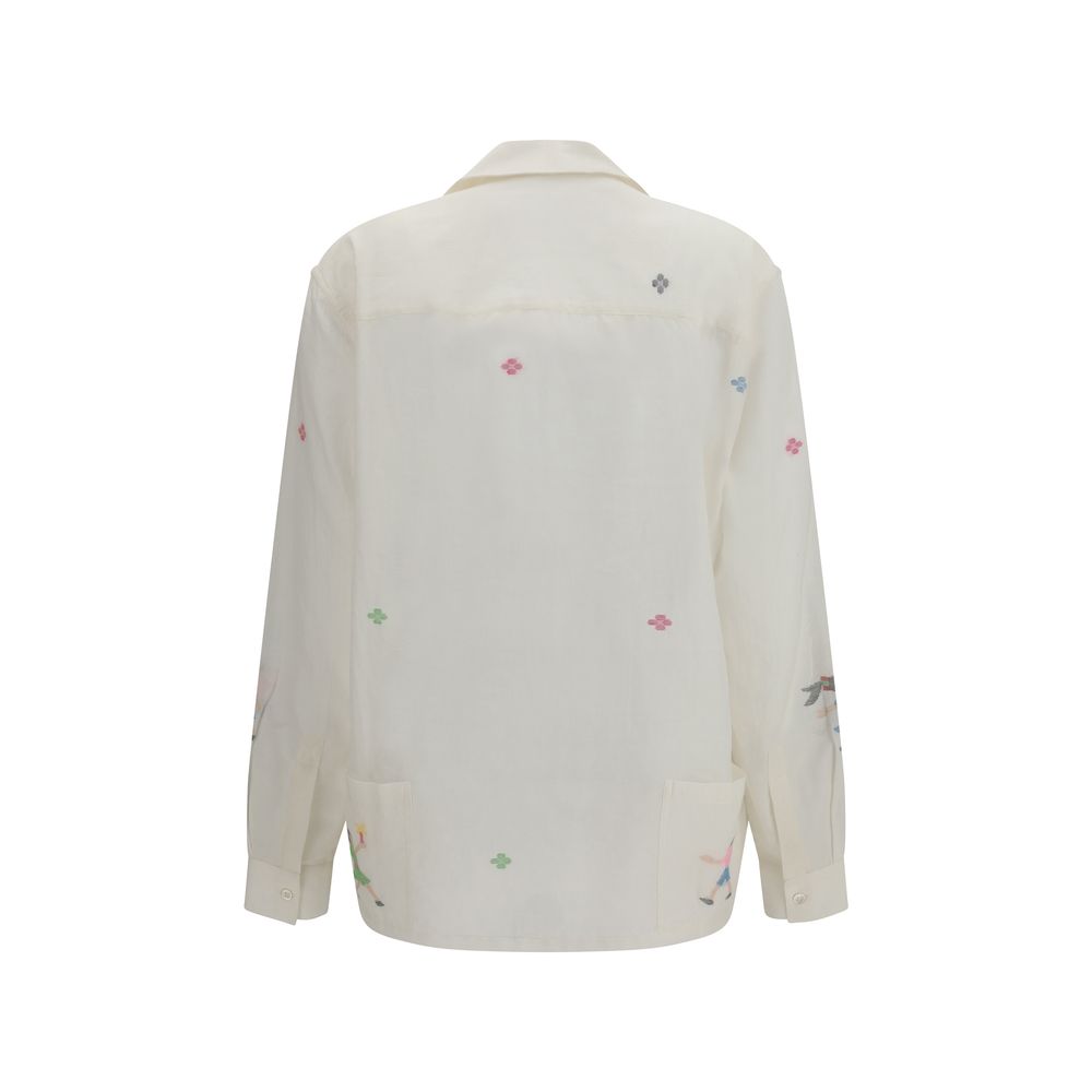Baziszt White Cotton Pattern Women's Shirt