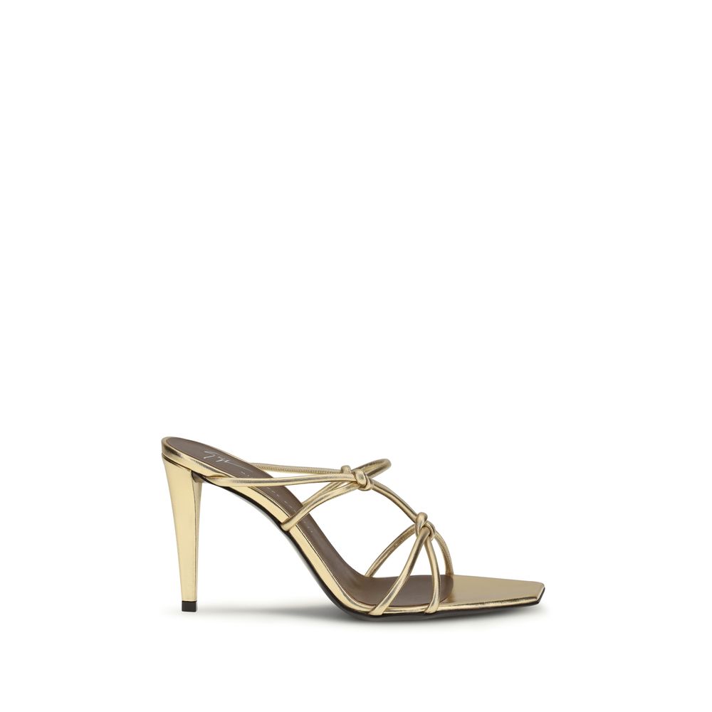 Giuseppe Zanotti Gold Calf Leather Bos Taurus Stiletto Heel Women's Sandals