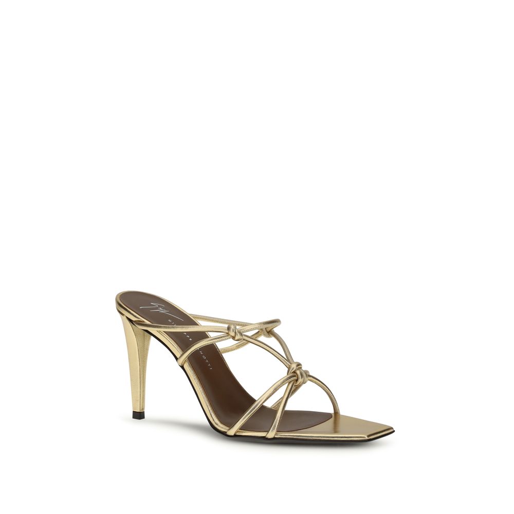 Giuseppe Zanotti Gold Calf Leather Bos Taurus Stiletto Heel Women's Sandals